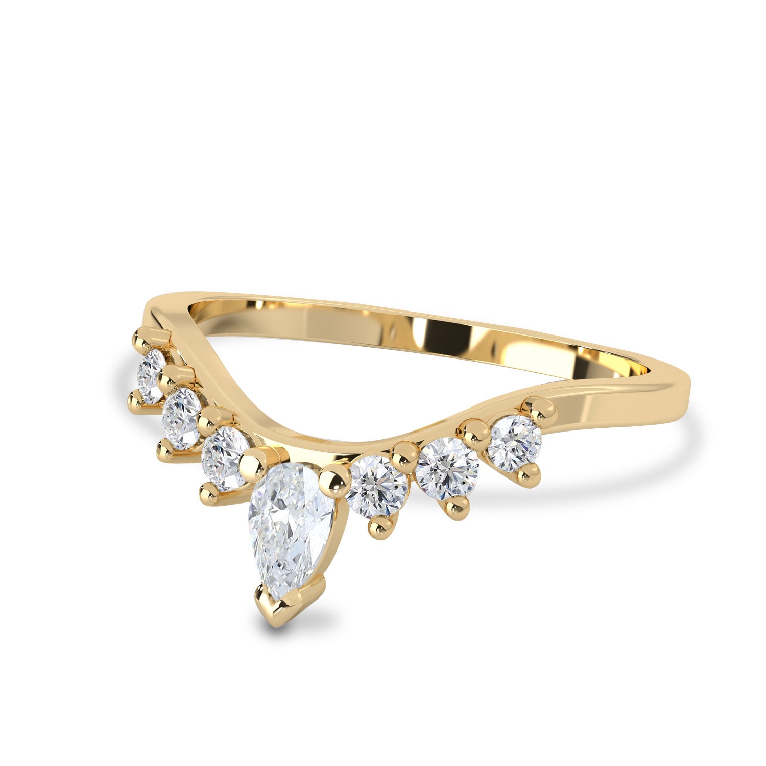 Bellisa Signature Nora Curved Wedding Ring, Pear With Round Brilliant