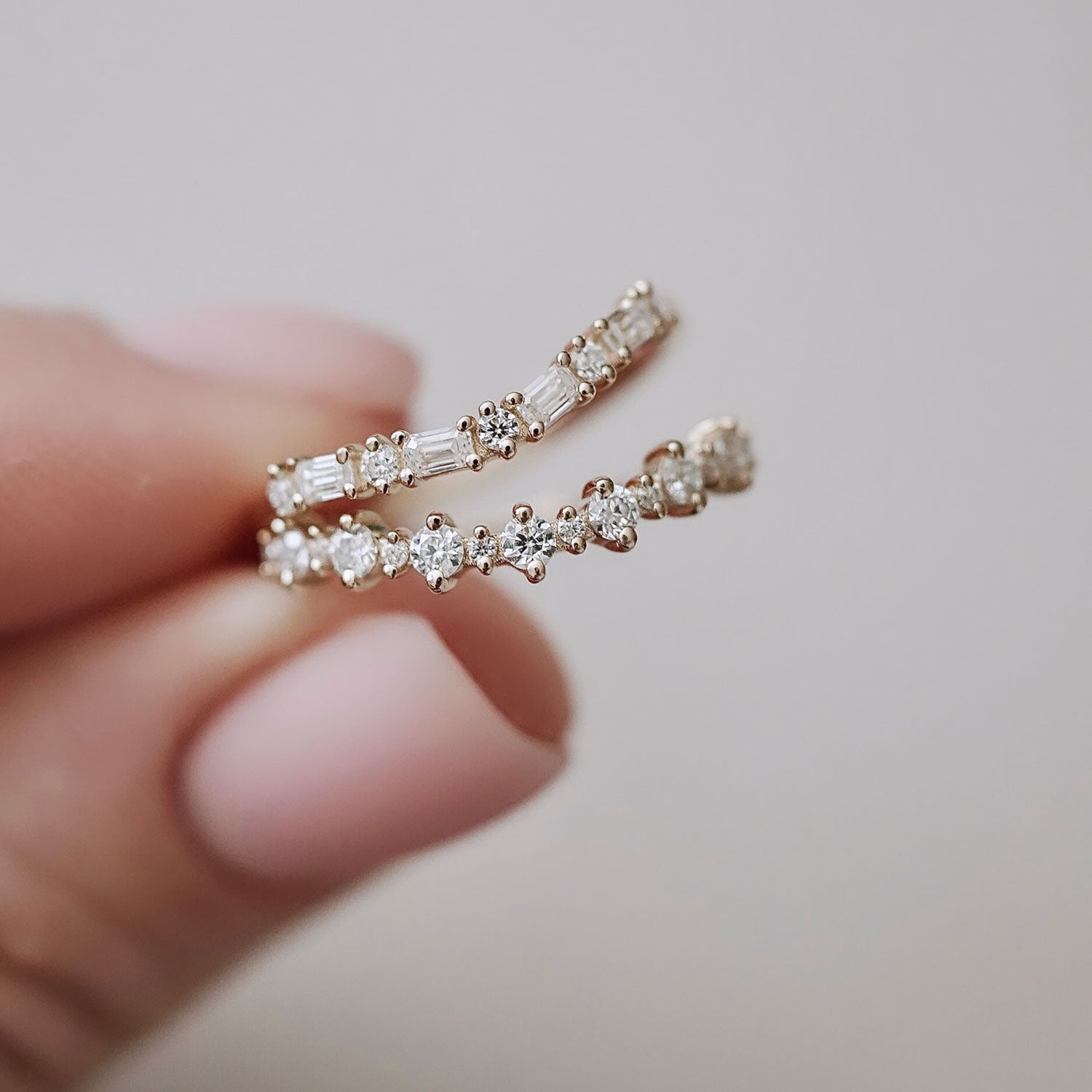 Bellisa Signature Straight Half Eternity Ring, Emerald With Round Brilliant