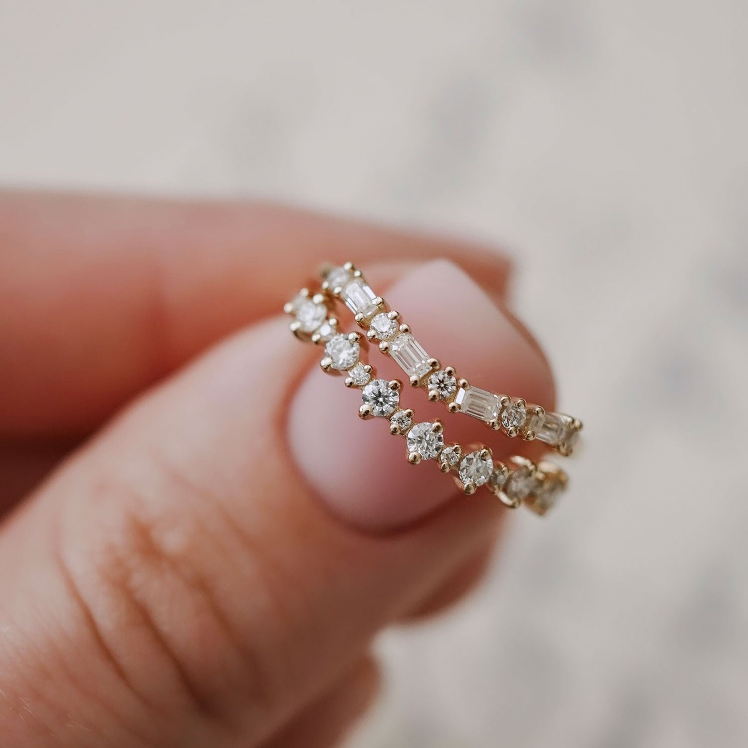 Bellisa Signature Straight Half Eternity Ring, Emerald With Round Brilliant