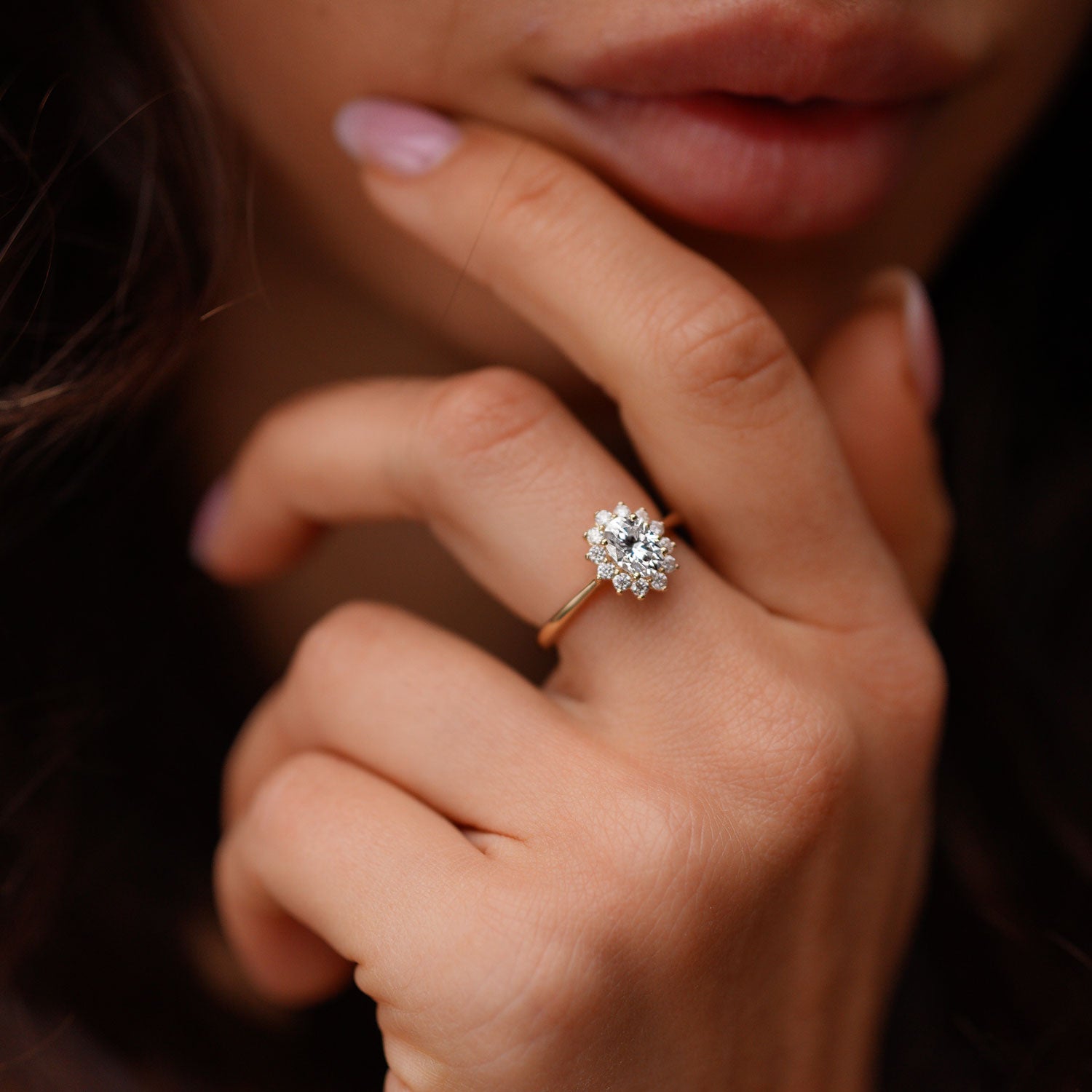 Stunning Belle Halo Engagement Ring, Oval With Halo