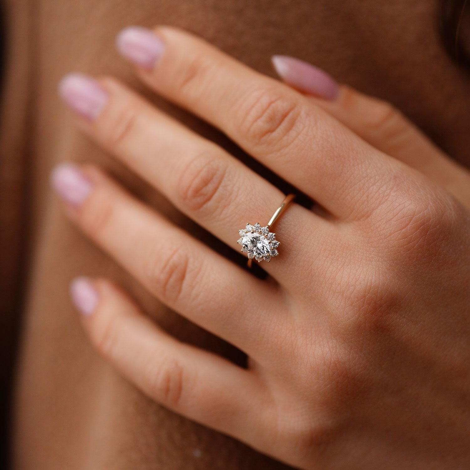 Stunning Belle Halo Engagement Ring, Oval With Halo