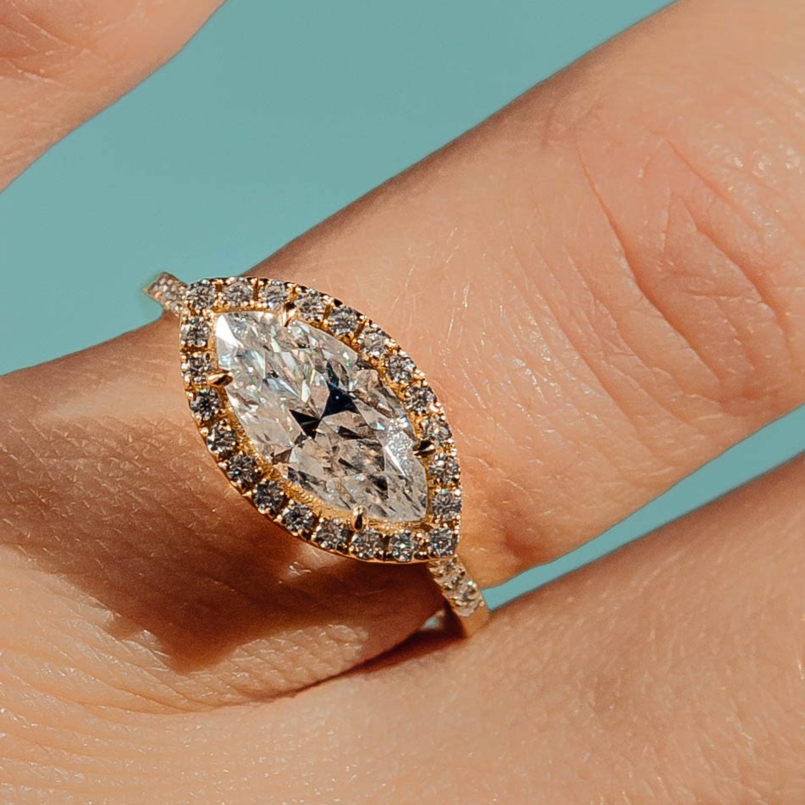 Venus Marquise Halo Cathedral Engagement Ring, Moissanite/Lab Diamond