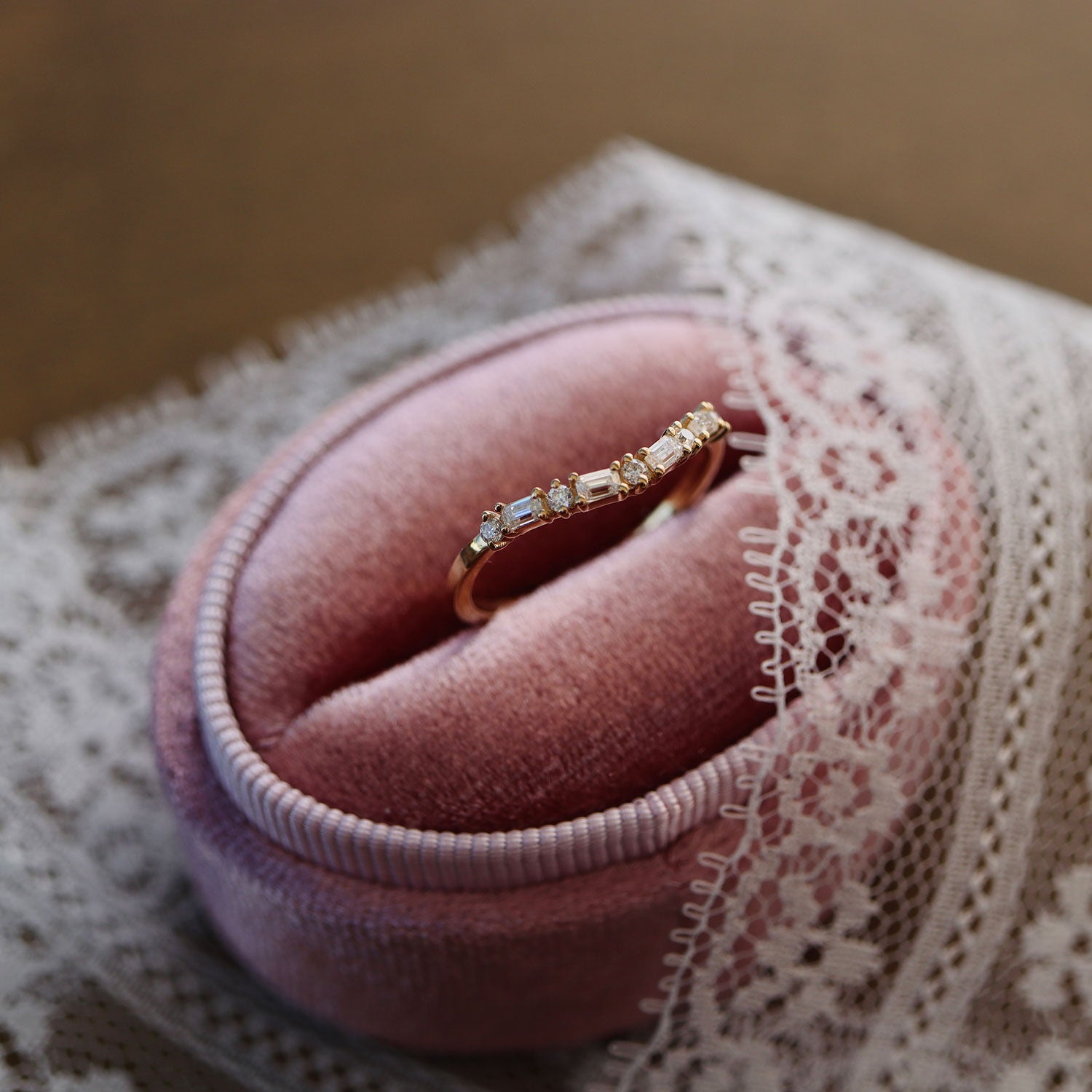 Bellisa Signature Curved Half Eternity Ring, Emerald With Round Brilliant