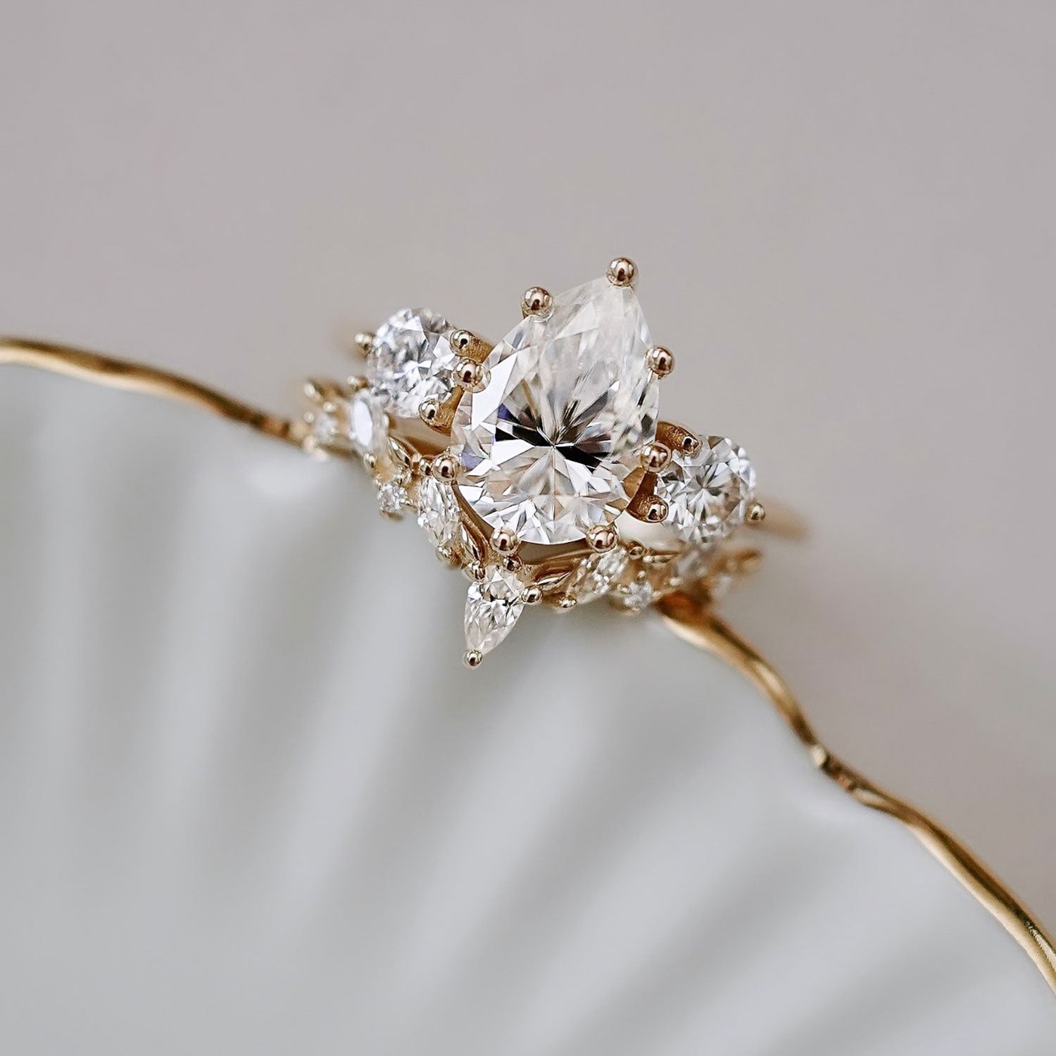 Nova Pear Cut Three Stone Engagement Ring, Low Set