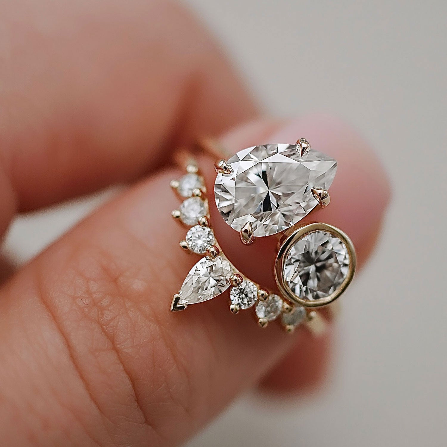 bezel set Nous Toi et Moi Engagement Ring