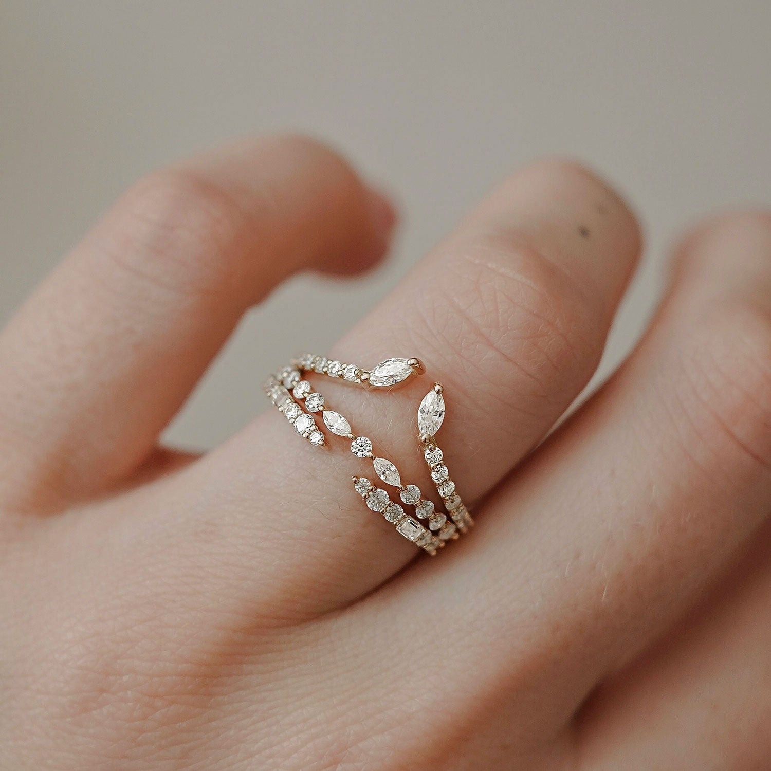 Bellisa Signature Curved Marquise Round Half Eternity Ring