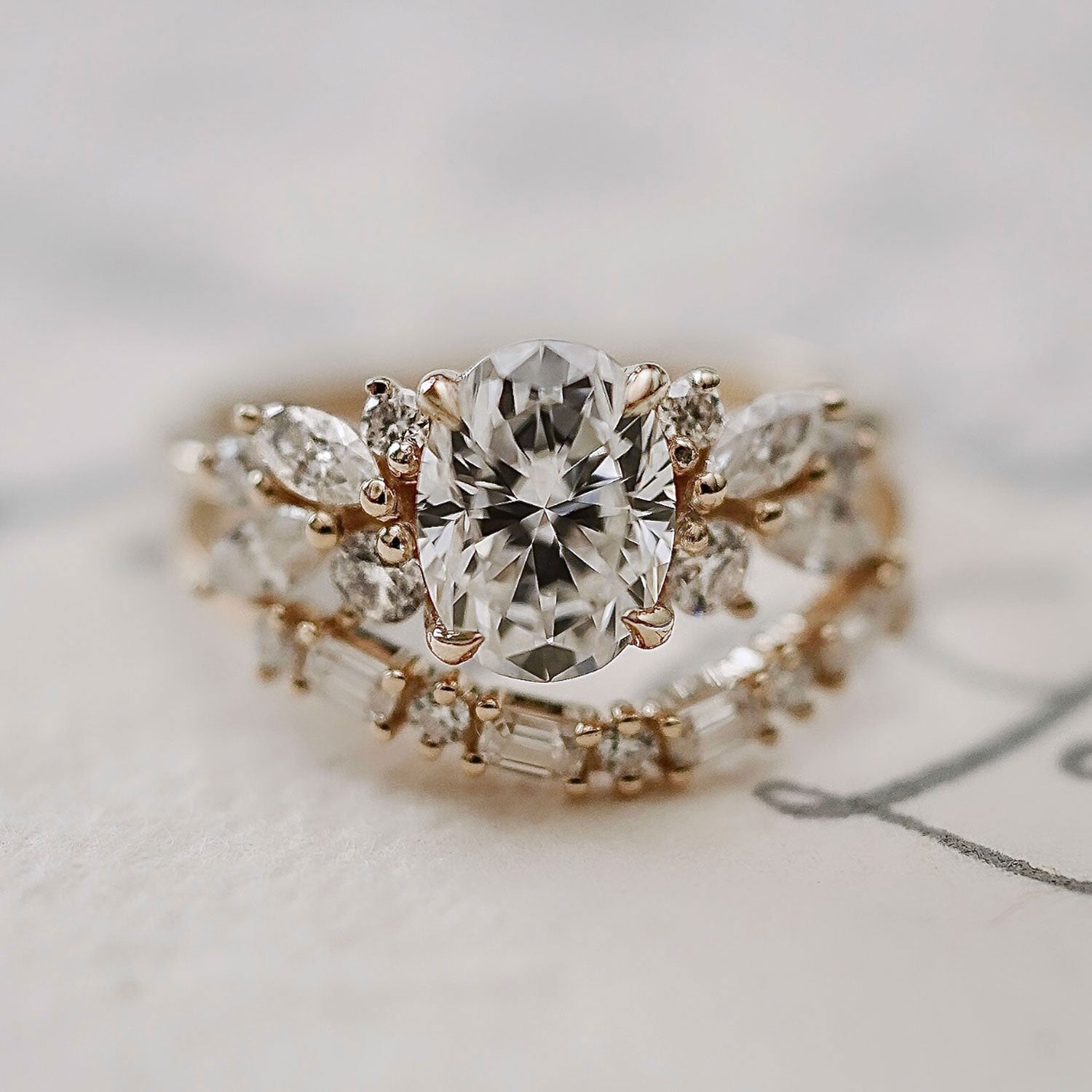 Bellisa Signature Straight Half Eternity Ring, Emerald With Round Brilliant