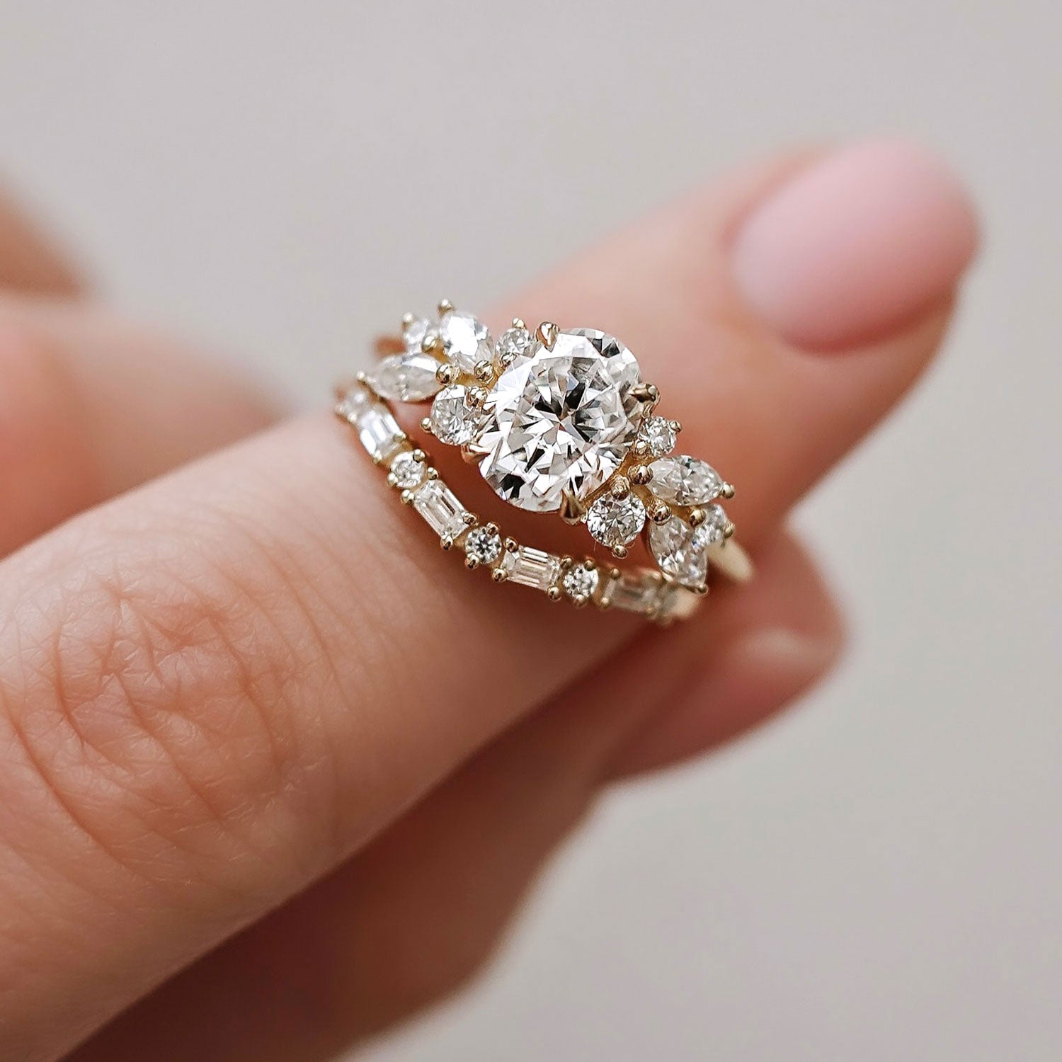 Anna's Dream Oval Brilliant Cut Cluster Engagement Ring, With Marquise Accent