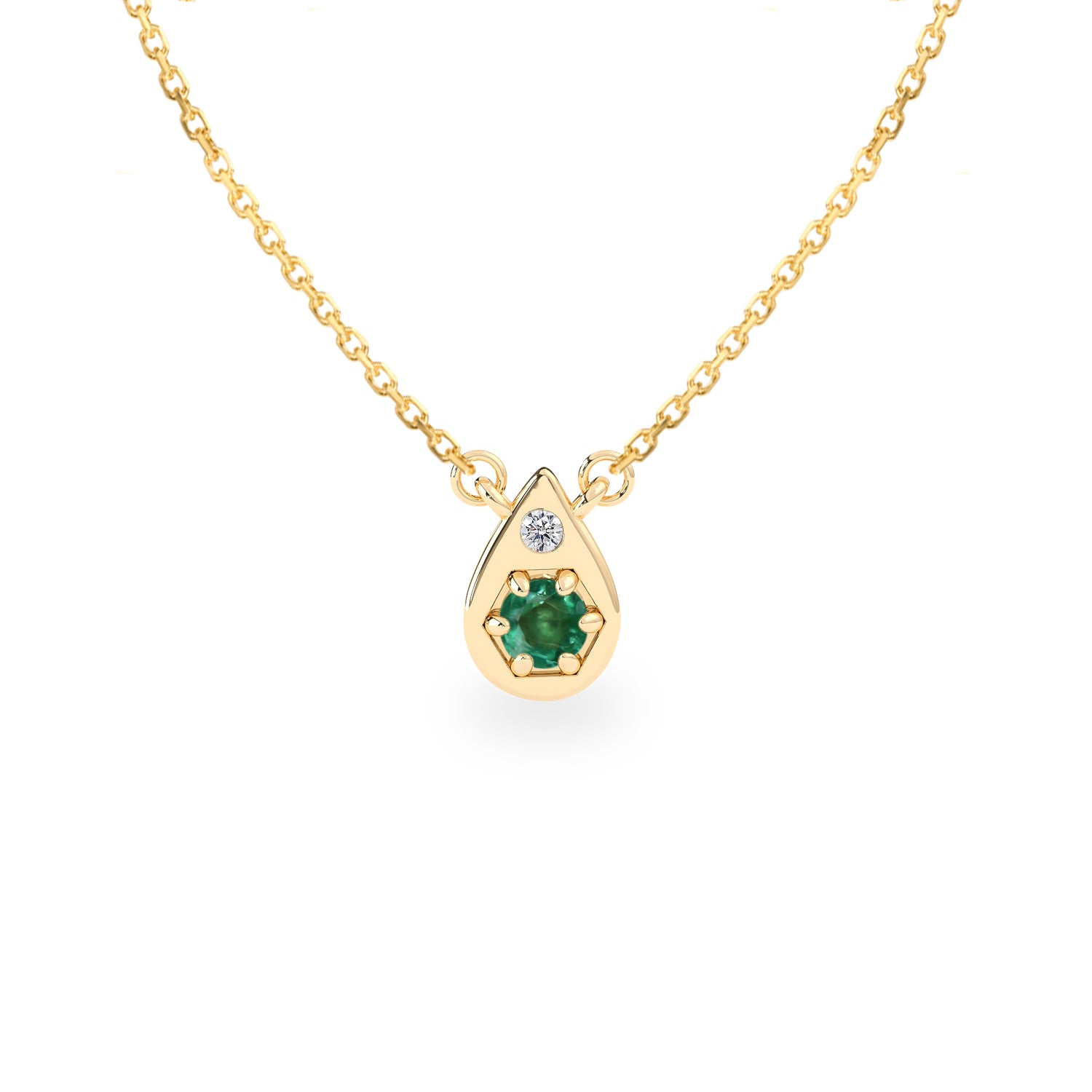 Tear of Joy Necklace, Natural Emerald & Diamond