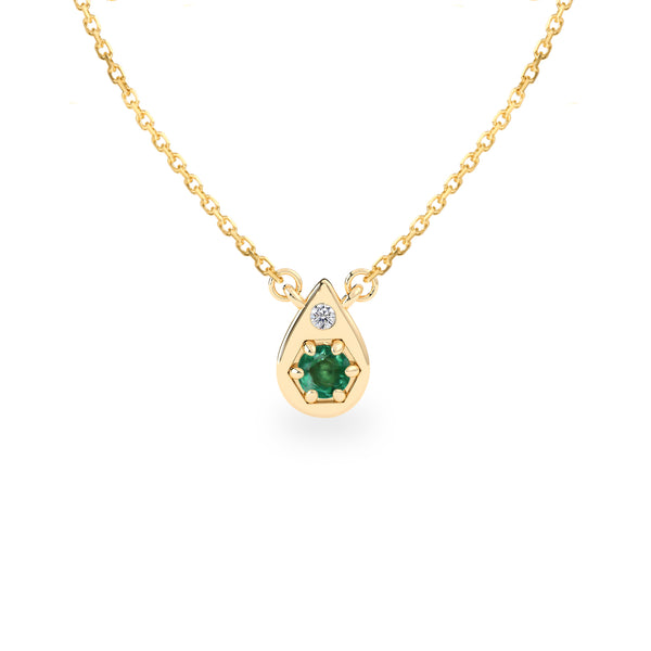 Tear of Joy Necklace, Natural Emerald & Diamond