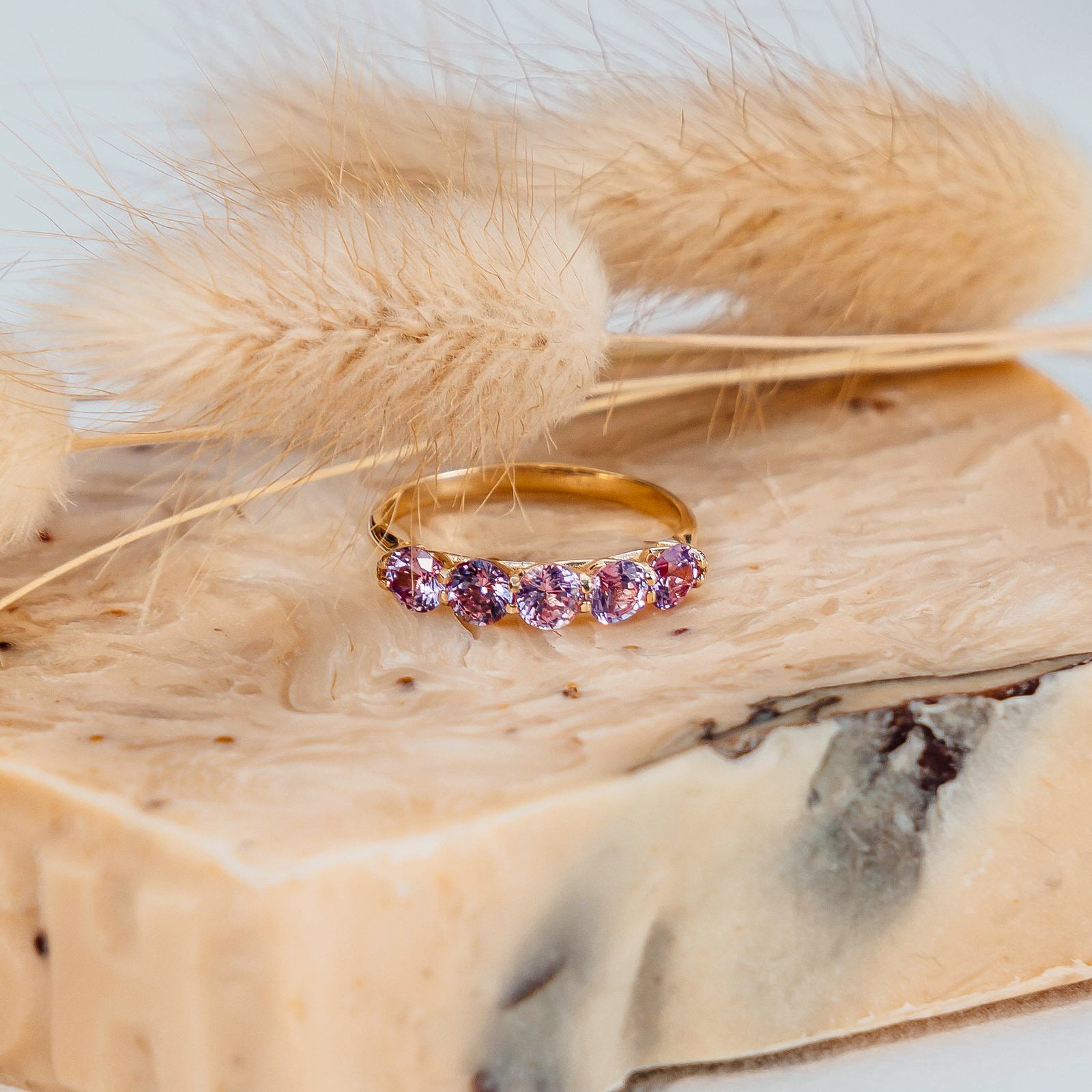 Natural Pink Sapphire Shared U Prong Ring