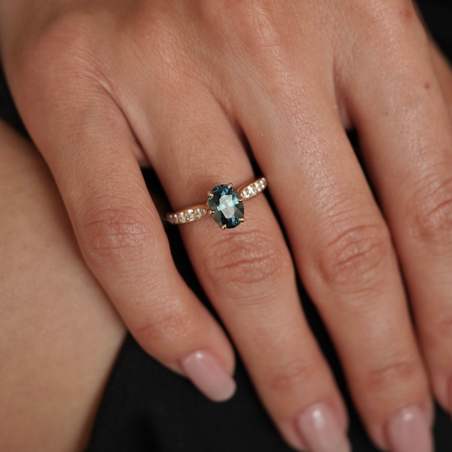 Cinderella Oval Parti Sapphire Engagement Ring, Petal with Accents