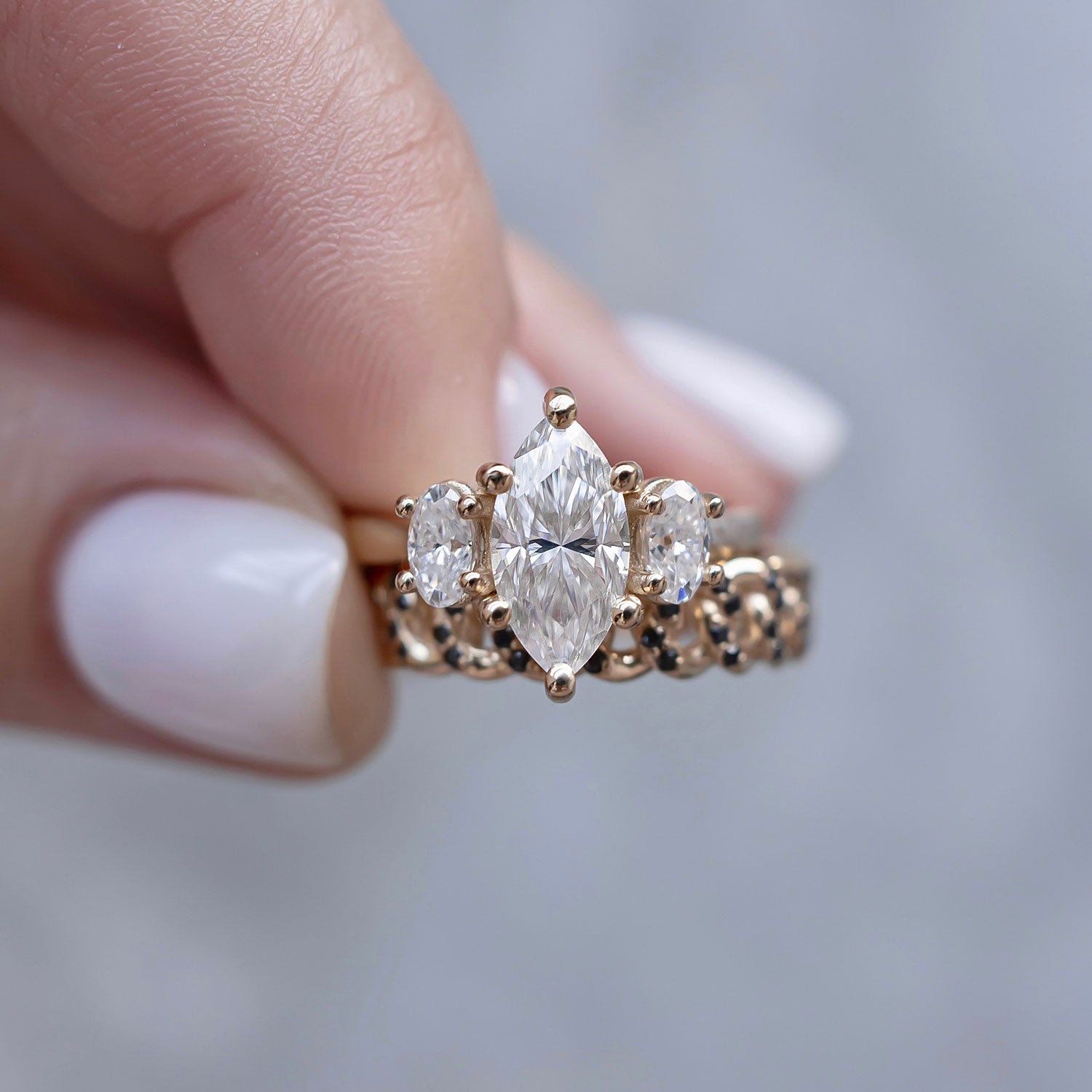 Royal Marquise Cut Three Stone Engagement Ring, Moissanite/Lab Grown Diamond