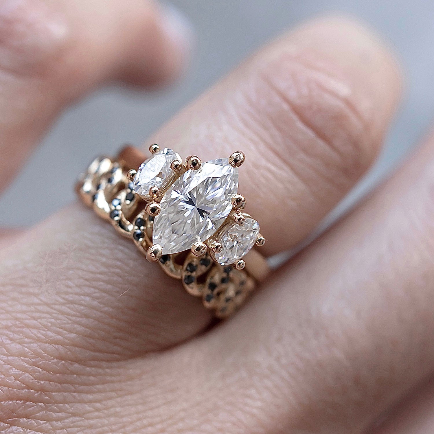 Royal Marquise Cut Three Stone Engagement Ring, Moissanite/Lab Grown Diamond