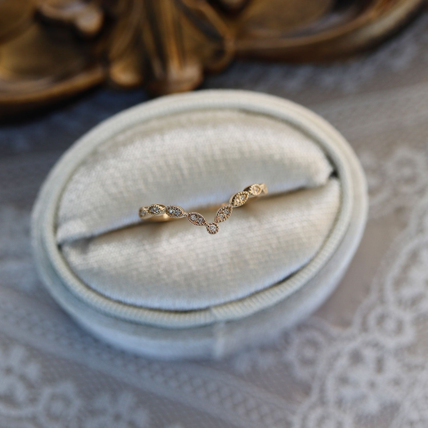 1920s Milgrain Marquise Dot V Curved Eternity Ring