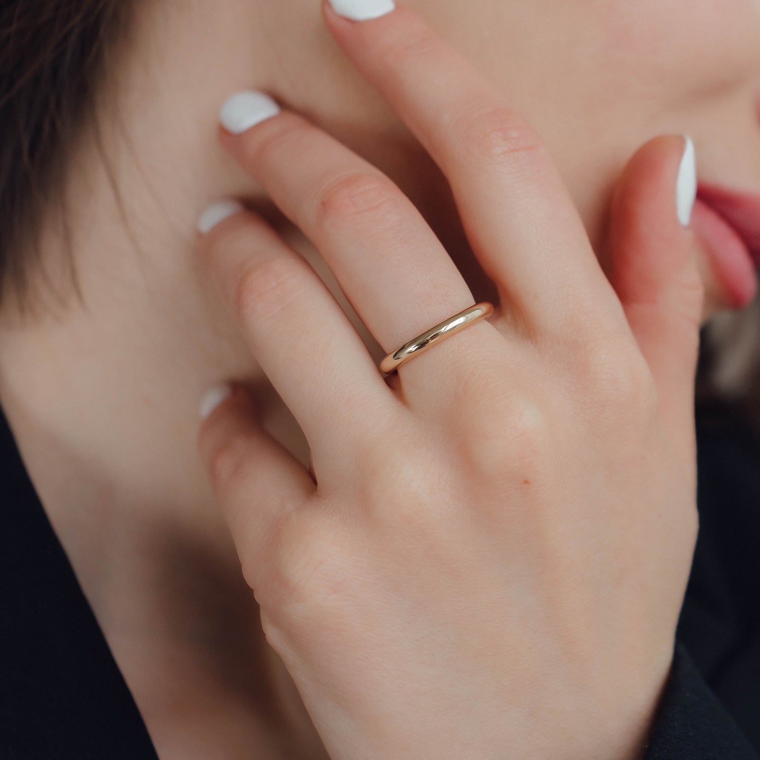 Minimalist Full Round Wedding Band, 14k Solid Gold