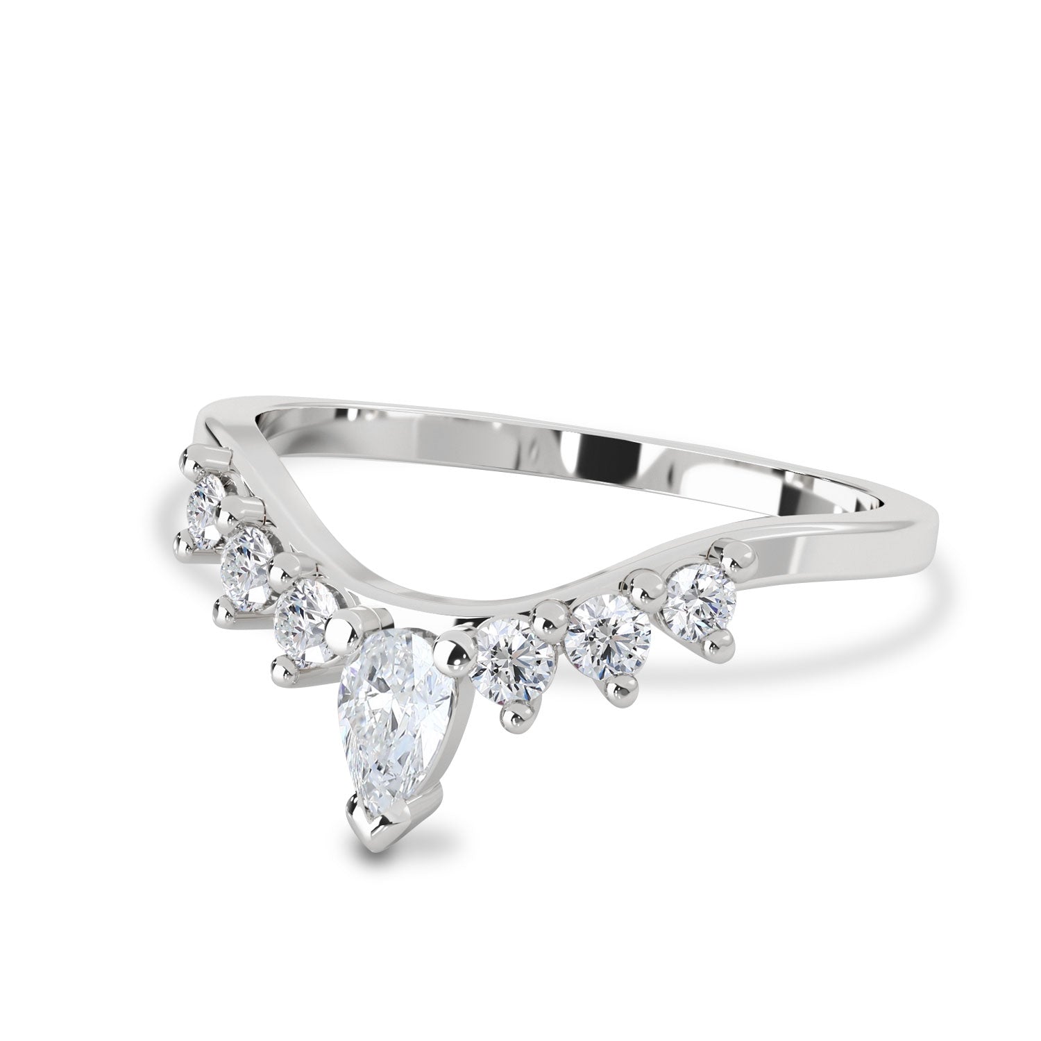 Bellisa Signature Nora Curved Wedding Ring, Pear With Round Brilliant