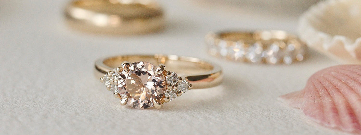 round natural morganite cluster engagement ring
