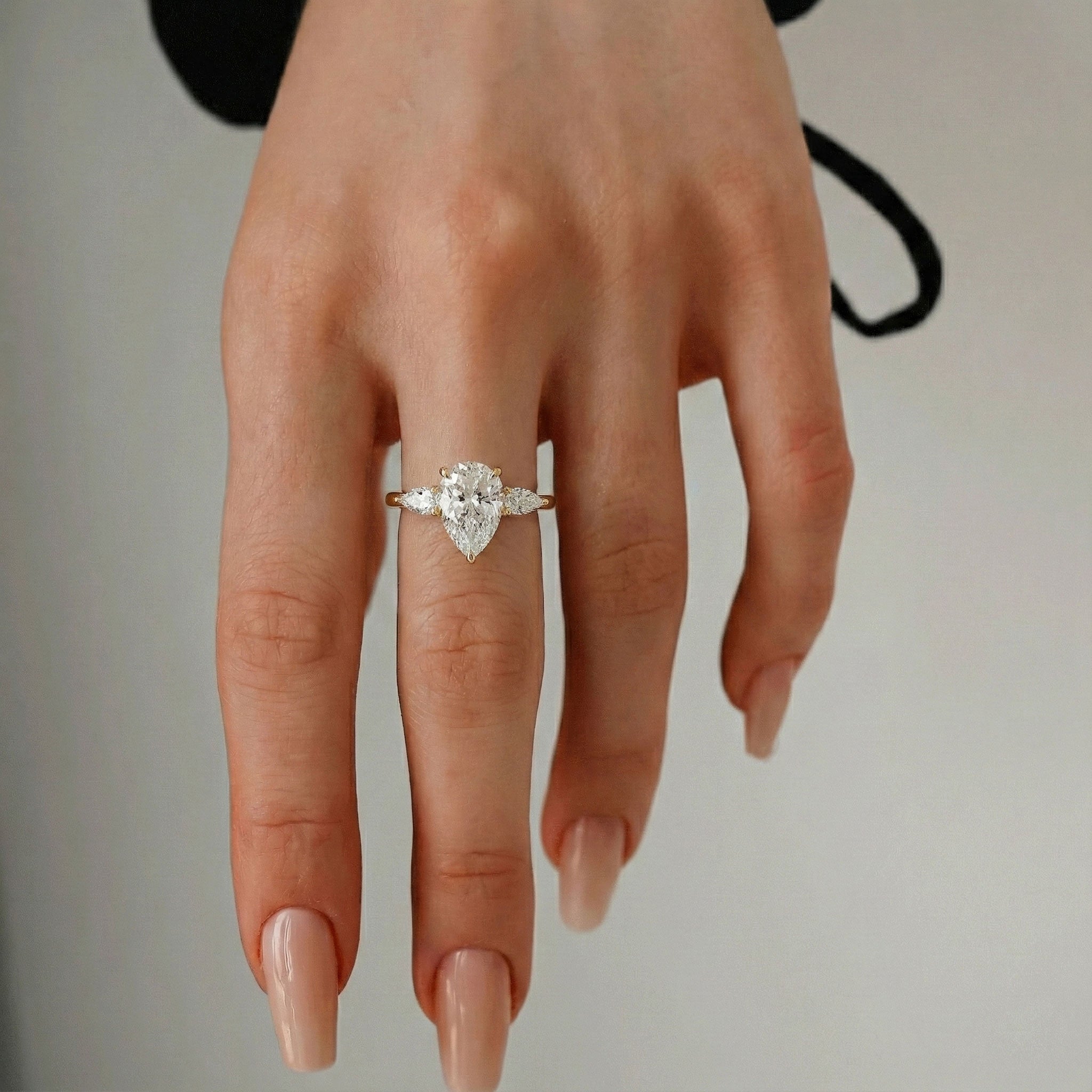 Purity Petal Hidden Halo Three Stone Engagement Ring, Moissanite/Lab Grown Diamond