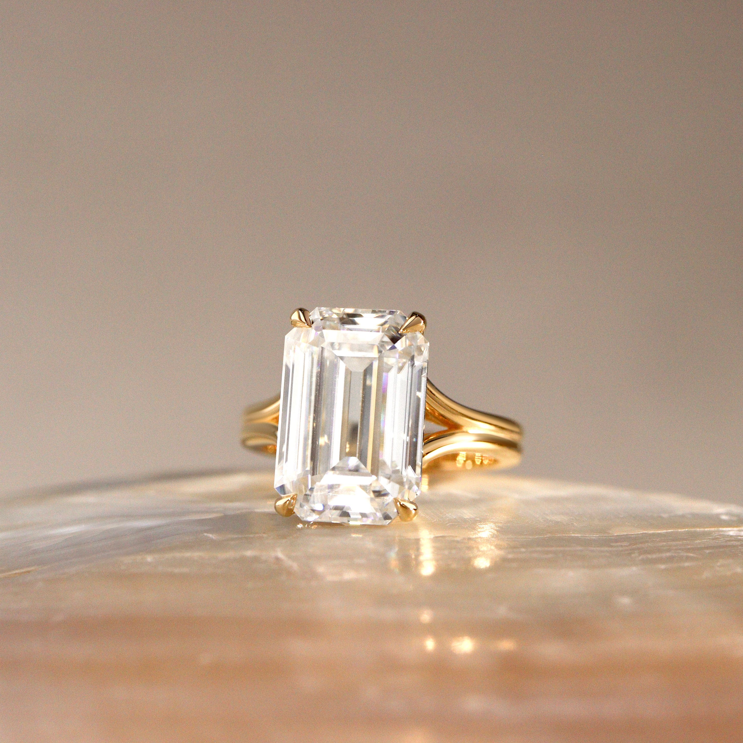 Bespoke #9179 - Custom Split Shank Solitaire Cathedral Engagement Ring, Old Mine Emerald Cut