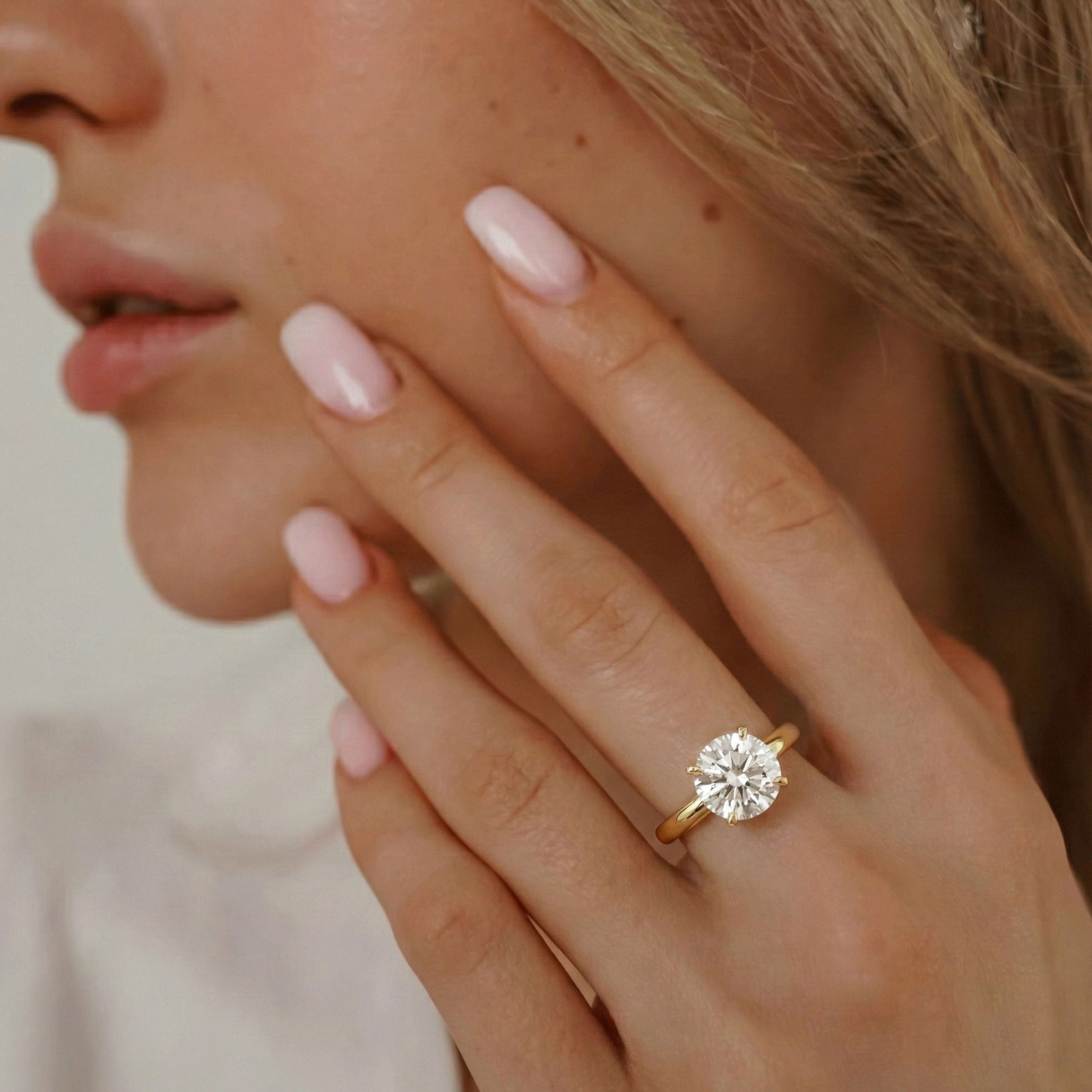 Claire Round Brilliant Cut Cathedral Solitaire Engagement Ring, Moissanite/Lab Grown Diamond