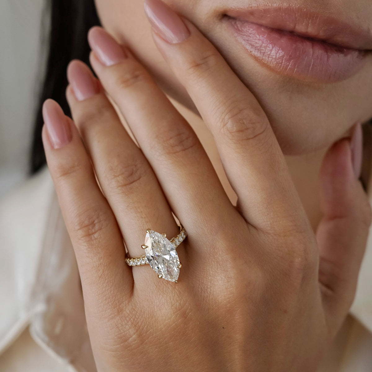 Riley Marquise Hidden Halo Cathedral Engagement Ring
