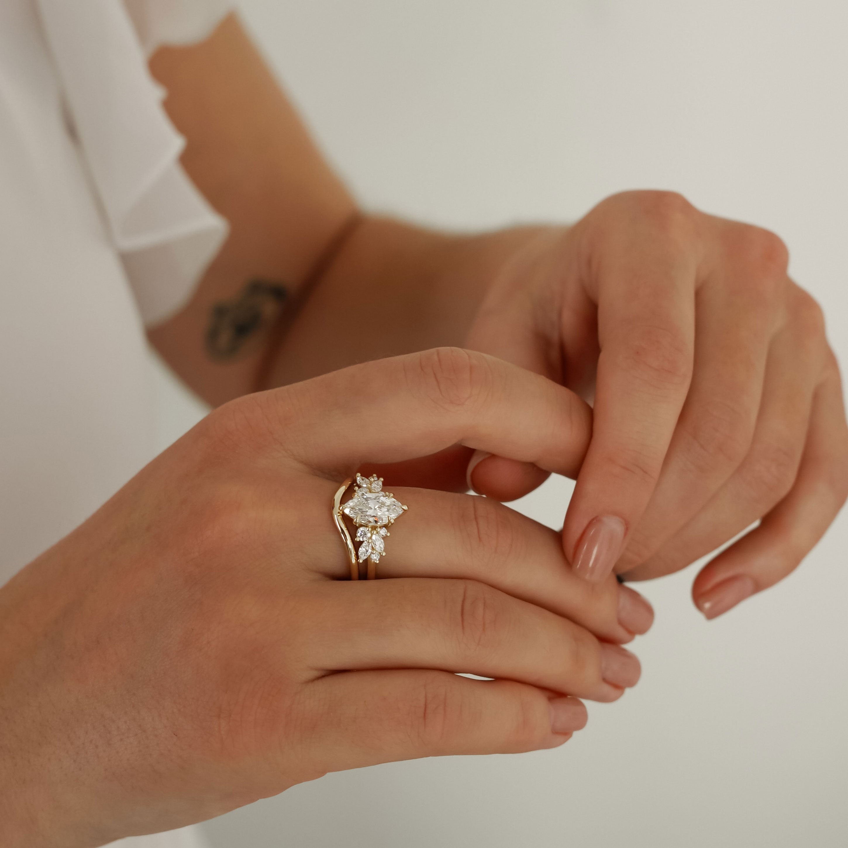 Marquise Anna's Dream Cluster Engagement Ring, Moissanite/Lab Diamond