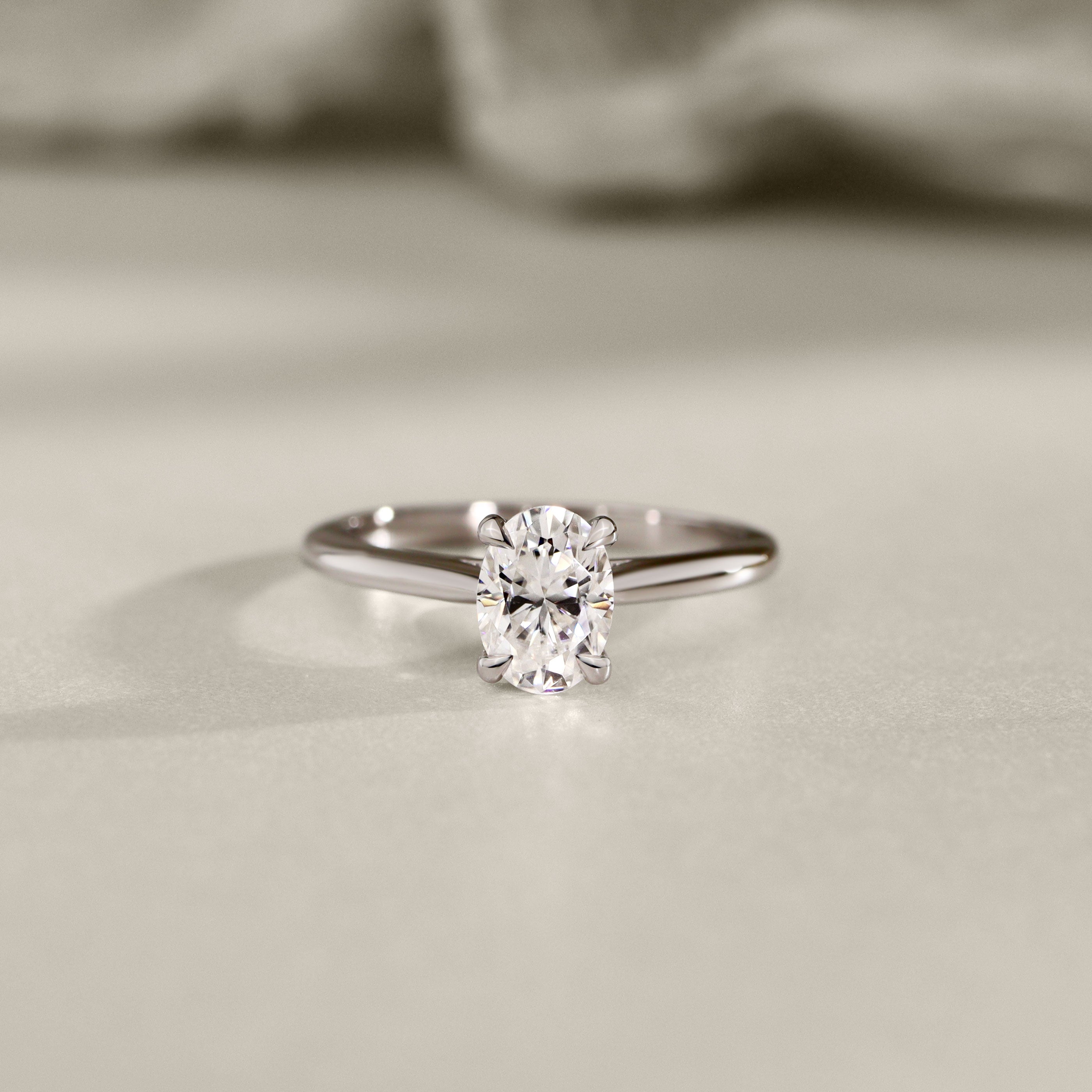 Ava Oval Solitaire Cathedral Engagement Ring, Moissanite/Lab Diamond