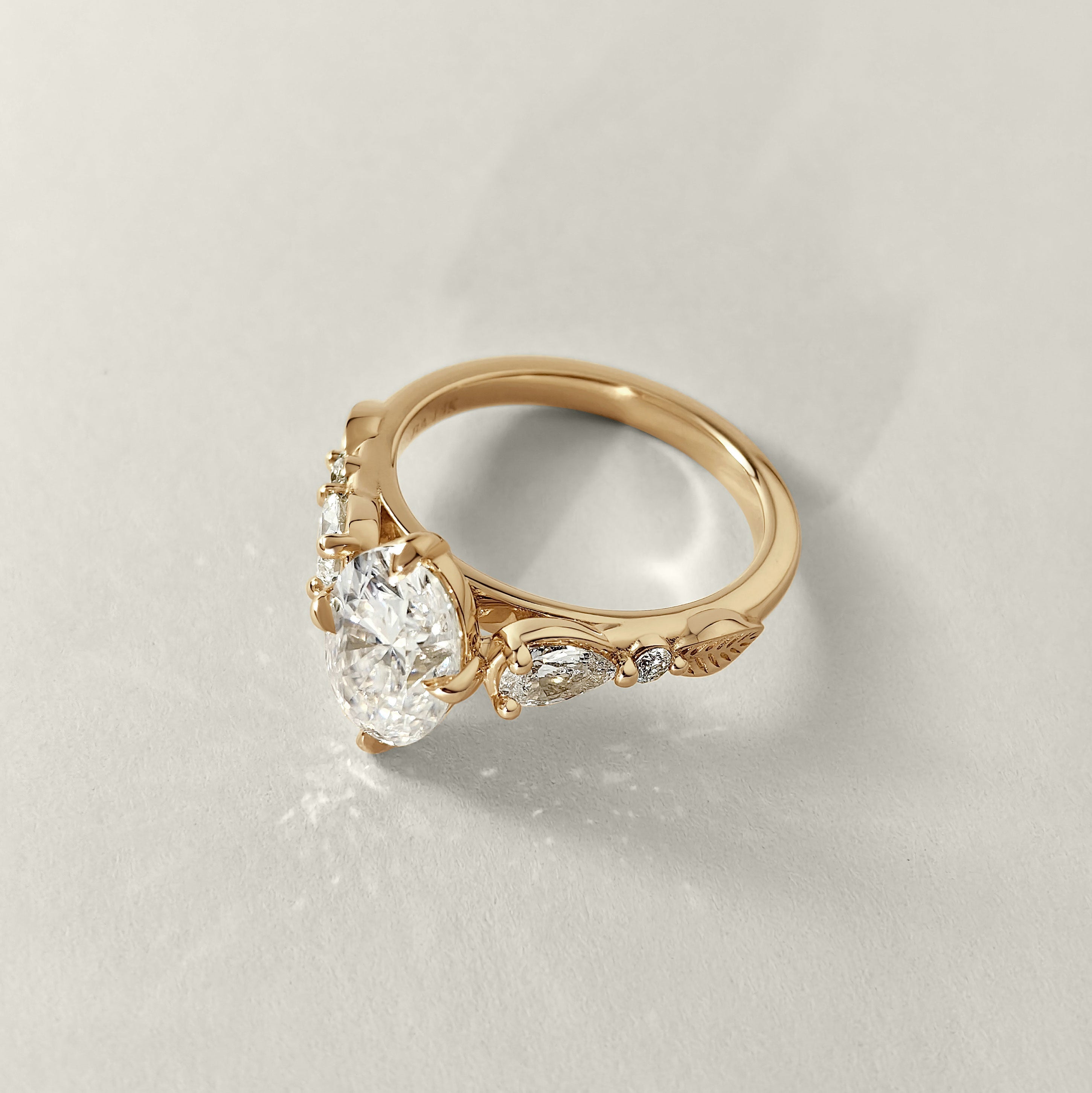 Madison Oval Cut Art Deco Leaf Band Engagement Ring, Compass Set