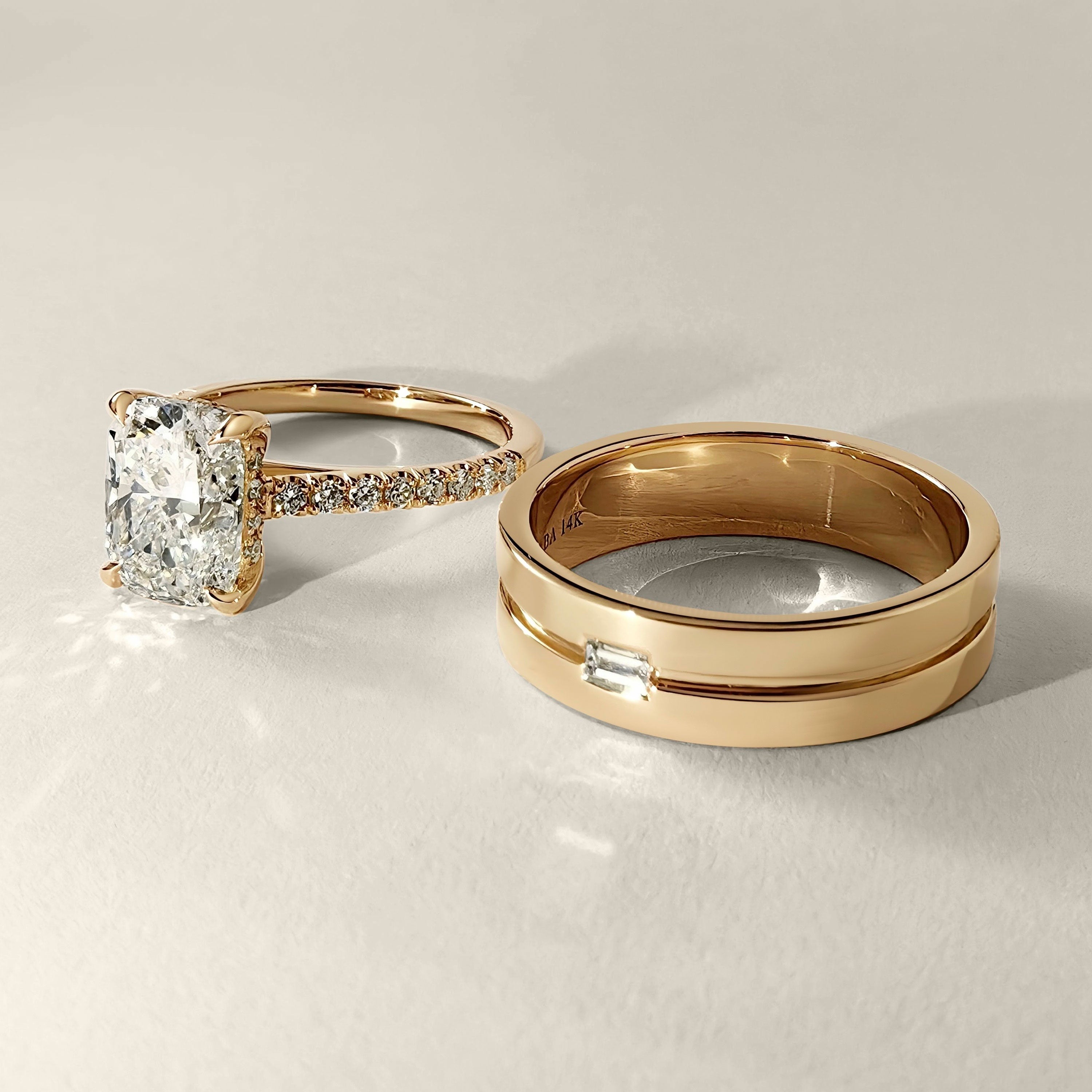 Riley Elongated Cushion Hidden Halo Engagement Ring, Cathedral w/ Pavé Band