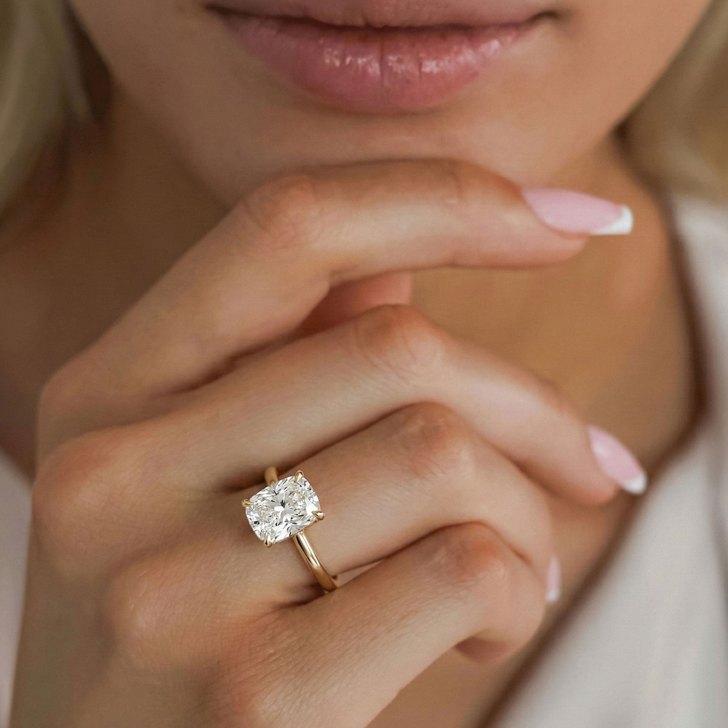 Chloe Elongated Cushion Cut Hidden Halo Engagement Ring, Moissanite/Lab Diamond