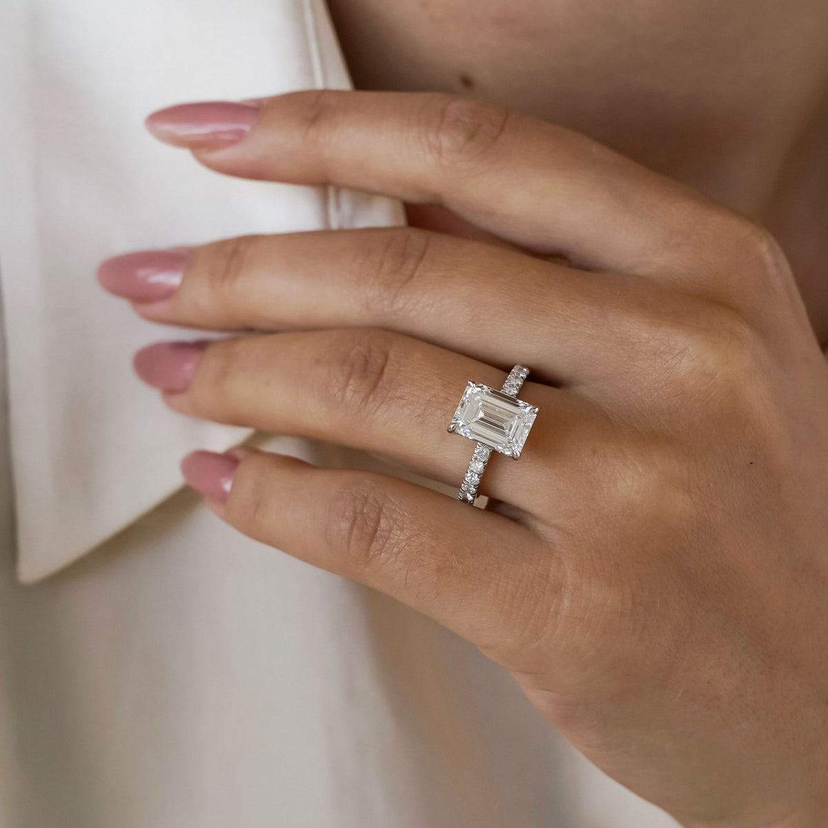 Riley Emerald Hidden Halo Engagement Ring, Moissanite/Lab Grown Diamond