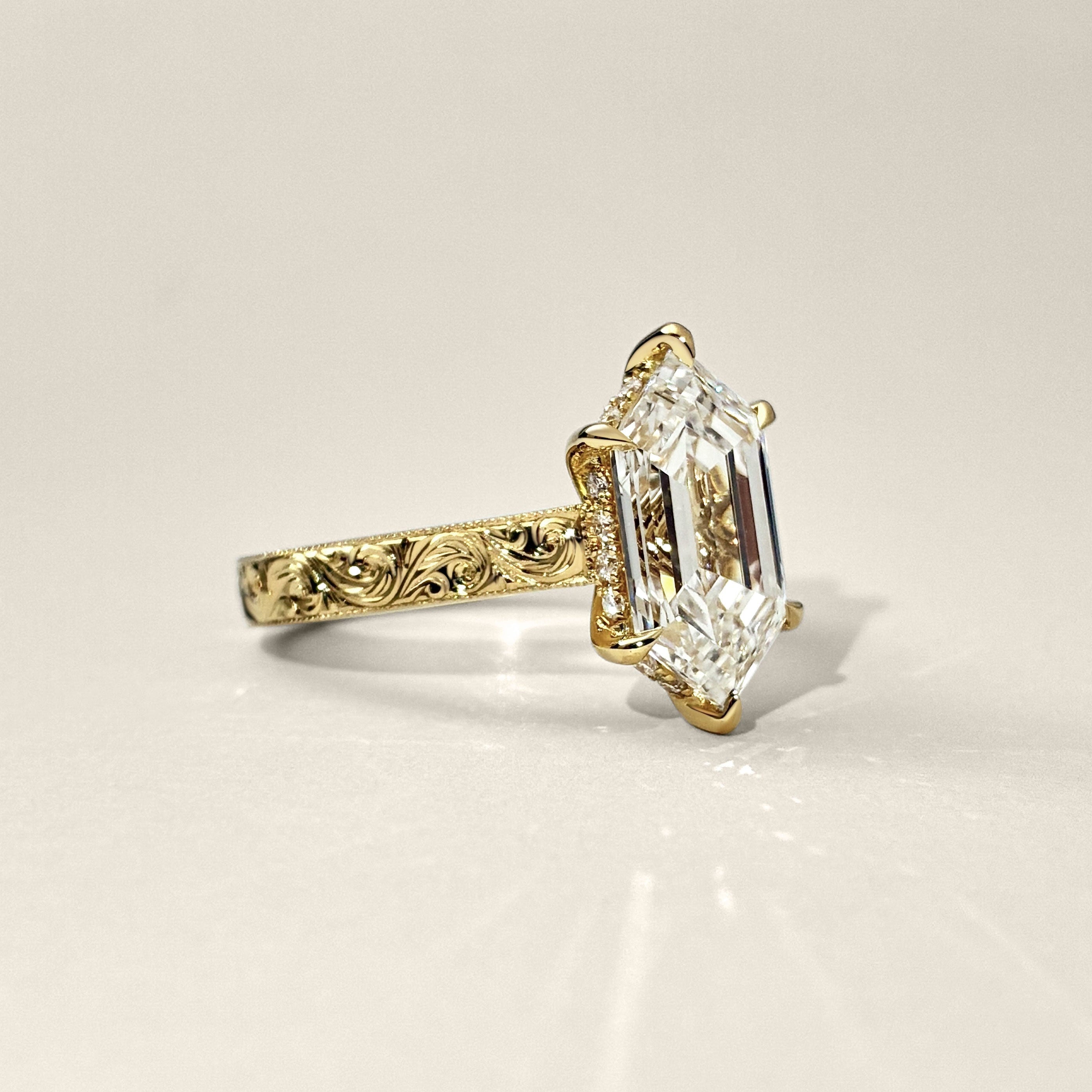 Bespoke #9183 - Custom Hand Engraving Dutch Step Cut Marquise Cathedral Engagement Ring
