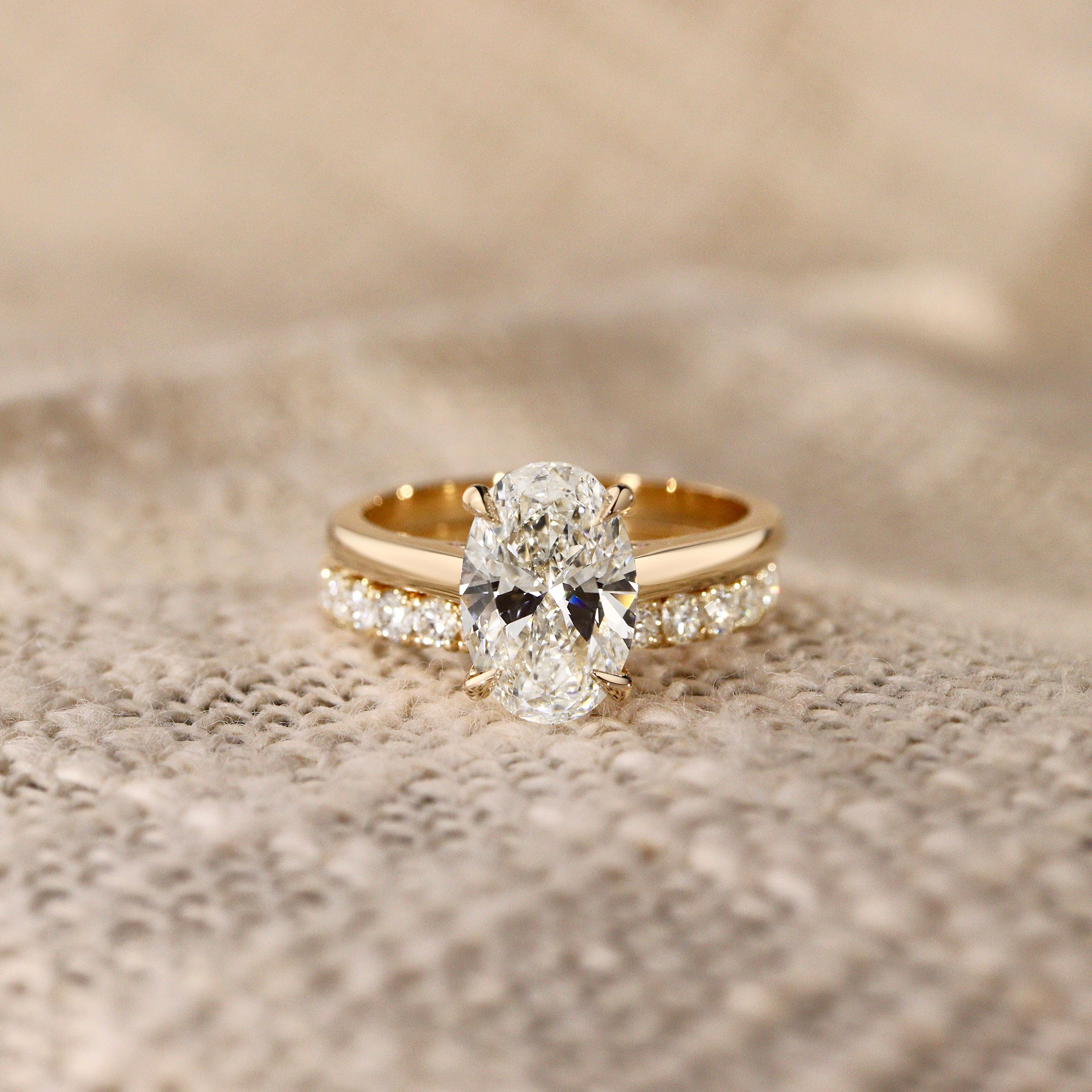 Ivy Oval Cut Hidden Halo Solitaire Engagement Ring, Cathedral Band