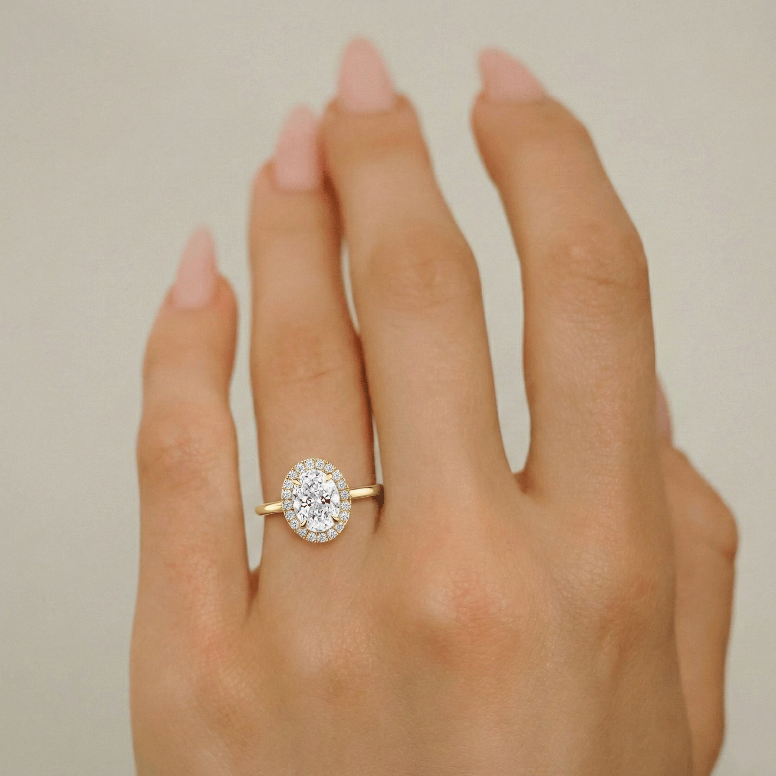 Stella Oval Forever Halo Engagement Ring, Moissanite/Lab Grown Diamond