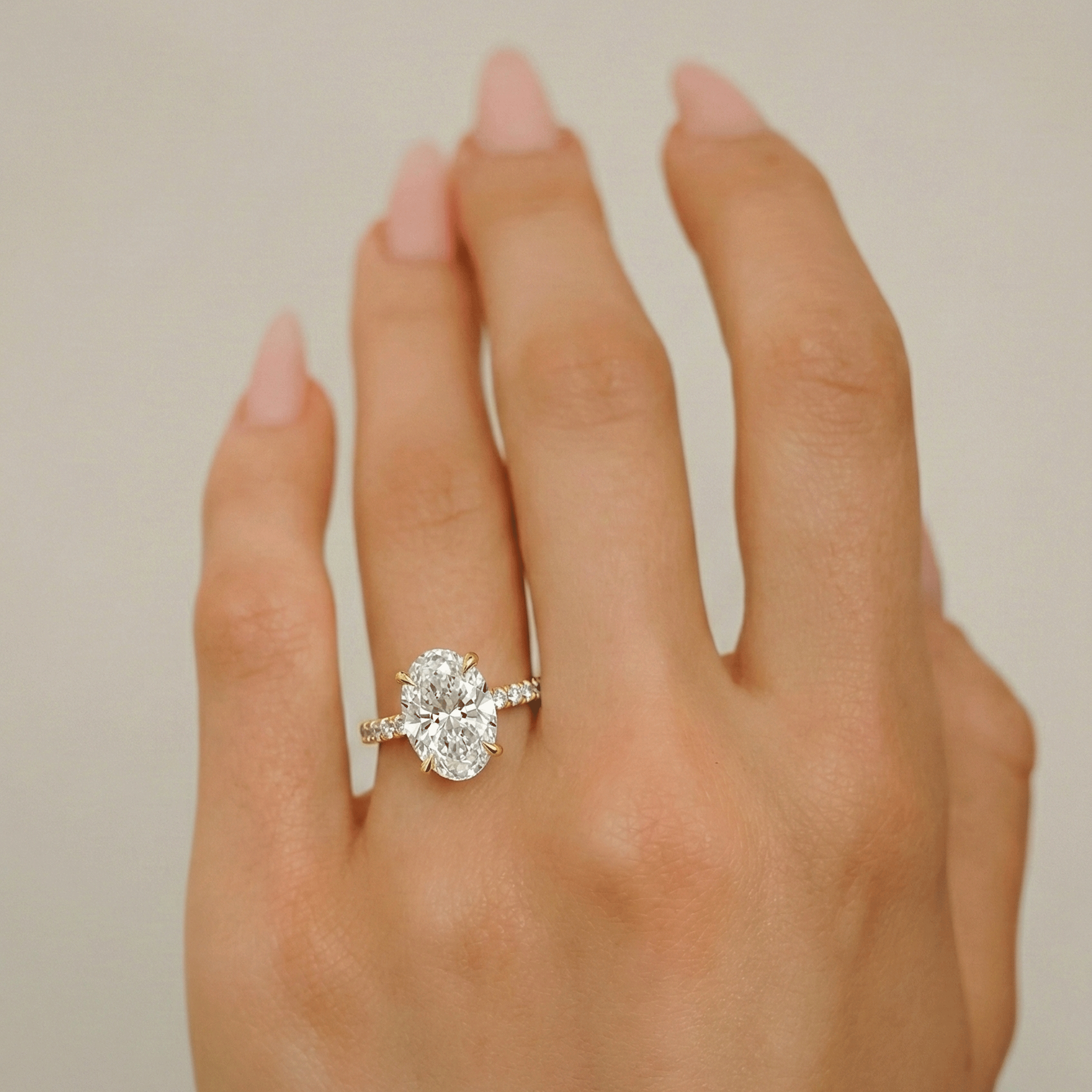 Lily Oval Double Hidden Halo Engagement Ring, Moissanite/Lab Grown Diamond