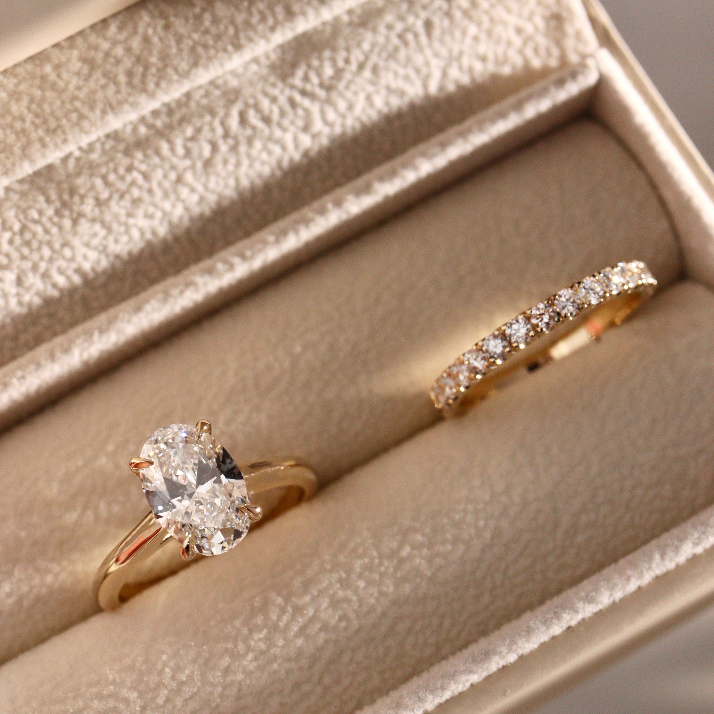 Kamila Oval Cut Pavé Crown Solitaire Engagement Ring, Moissanite/Lab Grown Diamond