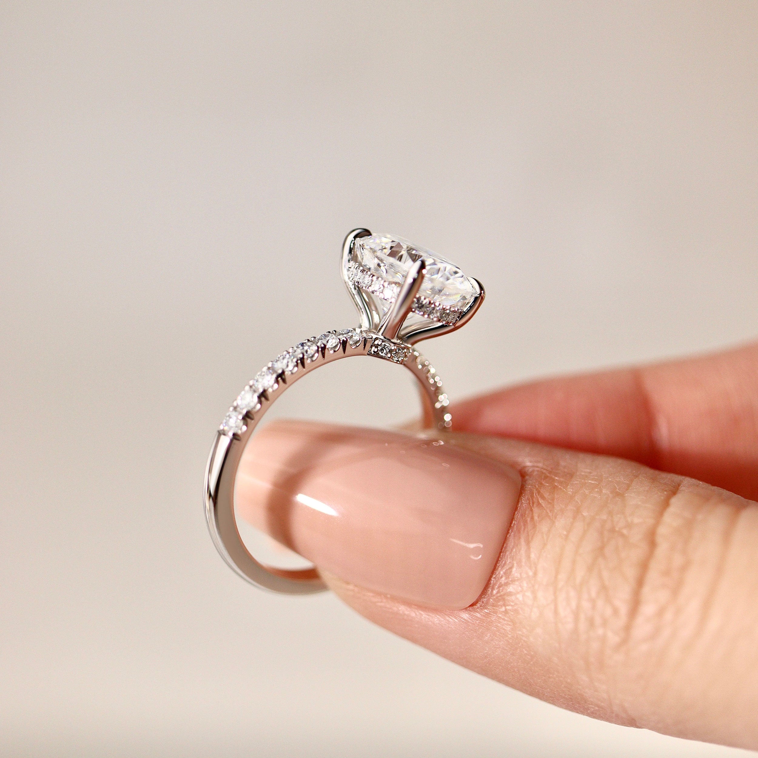 Lily Oval Double Hidden Halo Engagement Ring, Moissanite/Lab Grown Diamond