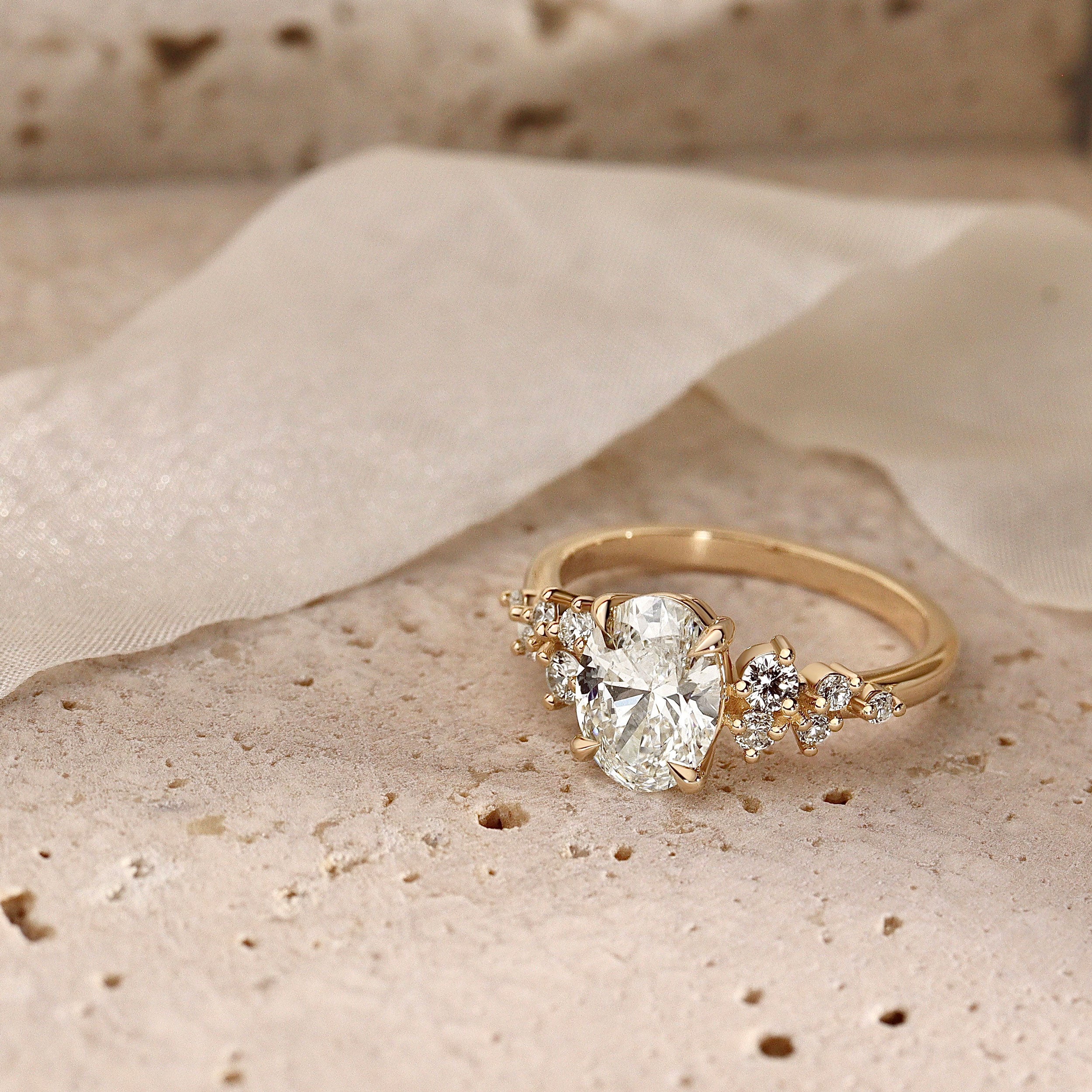 Oval Elena Cluster Engagement Ring, Moissanite/Lab Grown Diamond