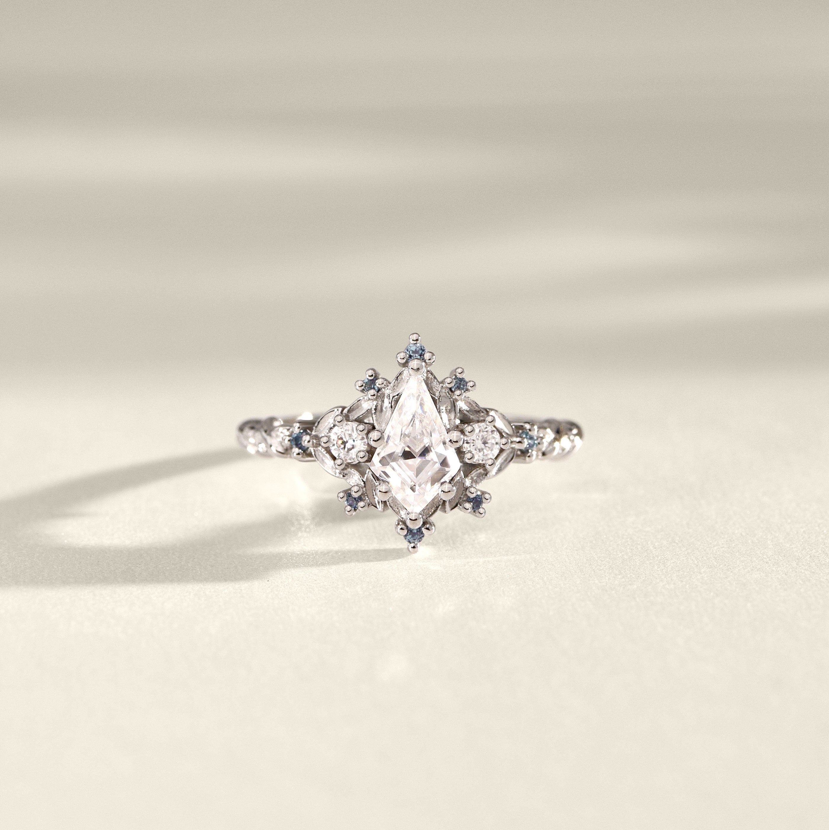 Bespoke #9172 - Custom 1ct Kite Shape Leaf & Vine Inspired Engagement Ring