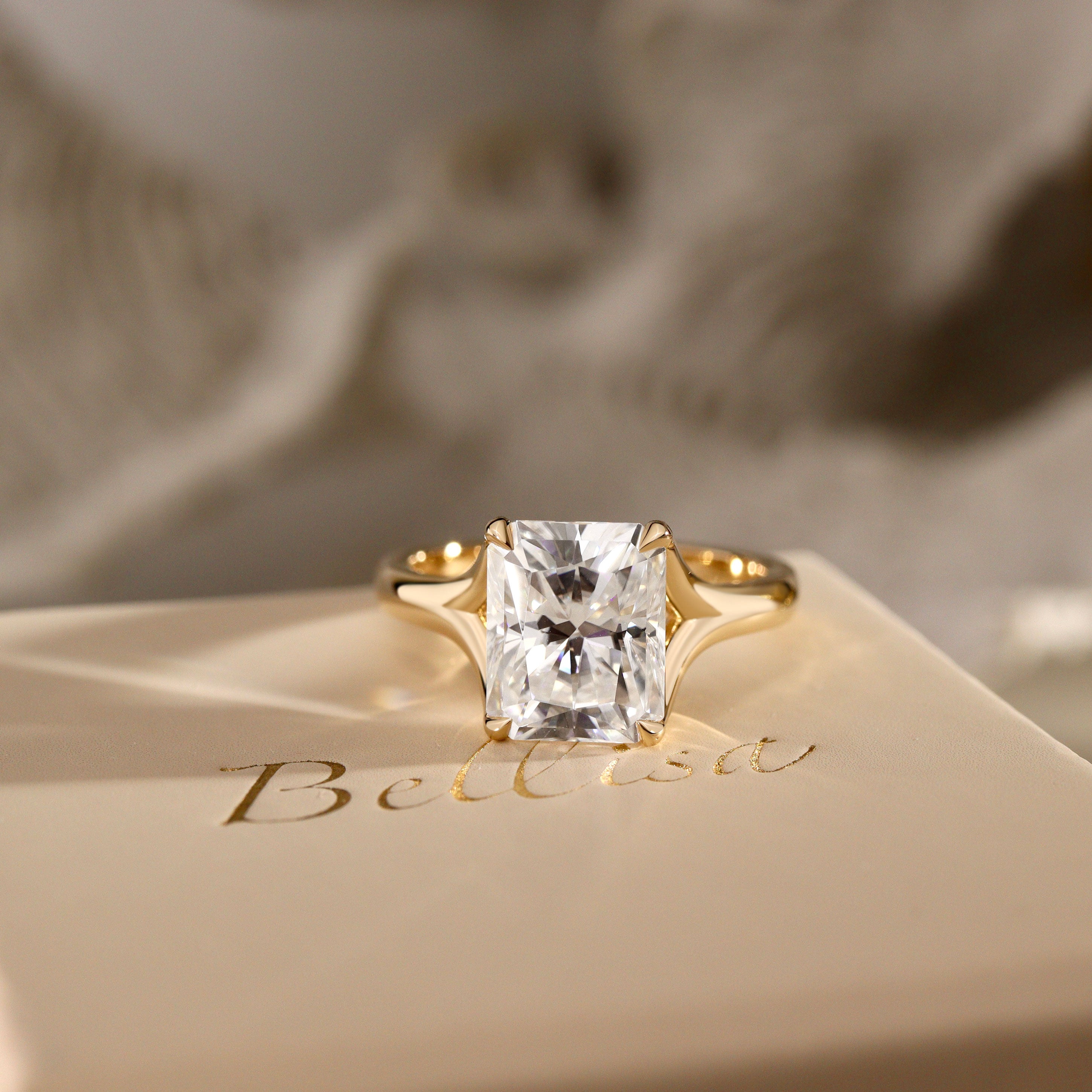 Juniper Radiant Trellis Solitaire Engagement Ring, Moissanite/Lab Grown Diamond