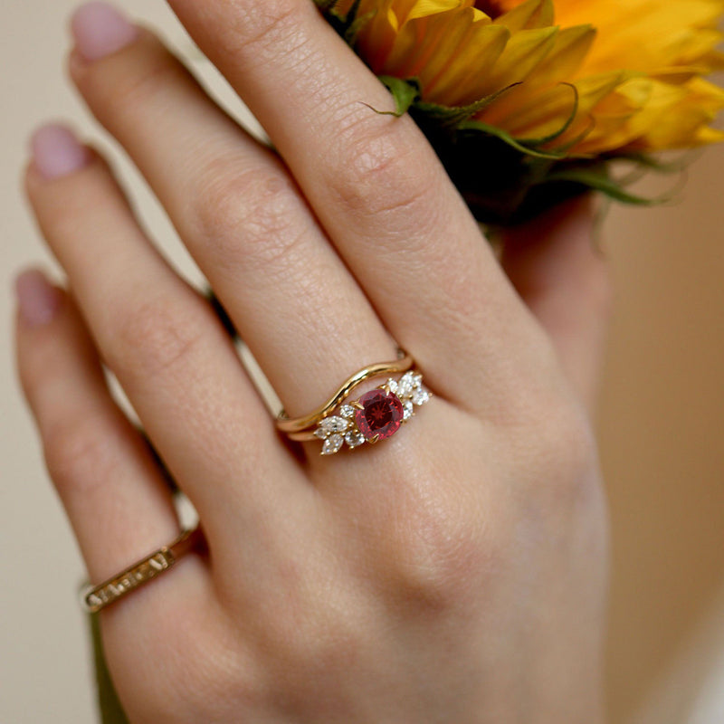 Anna's Dream Round Lab Ruby Cluster Engagement Ring