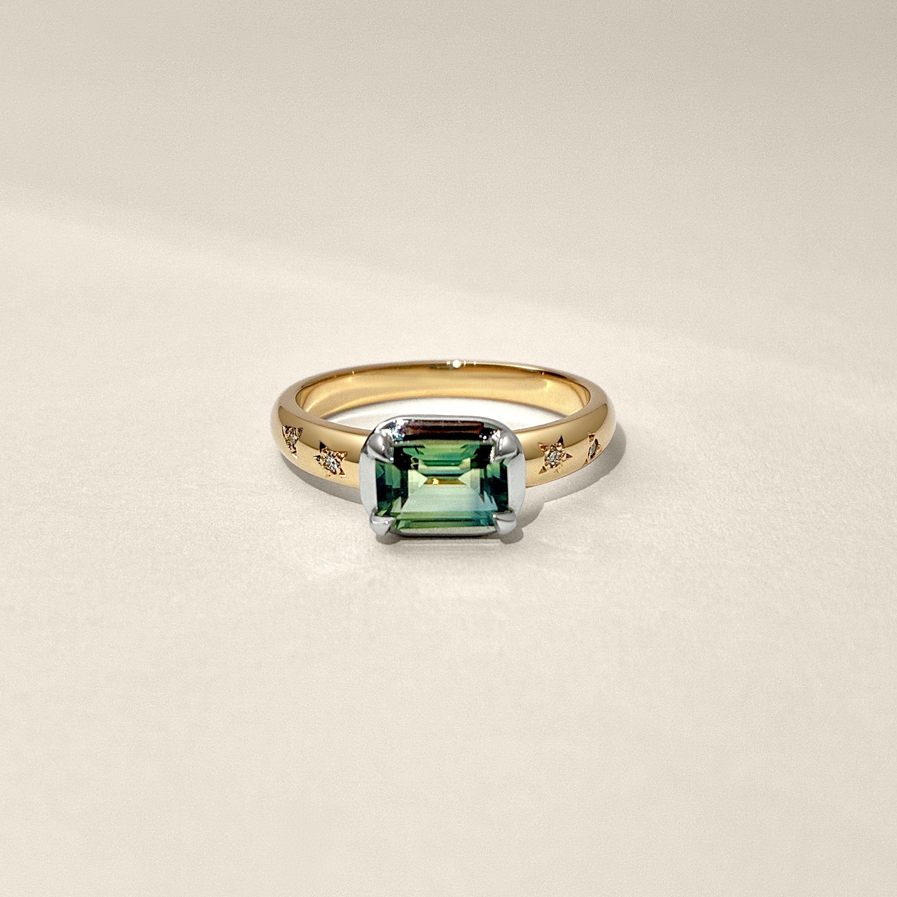 Bespoke #9182 - Custom Sapphire Serene Lagoon Engagement Ring Two Tone Design