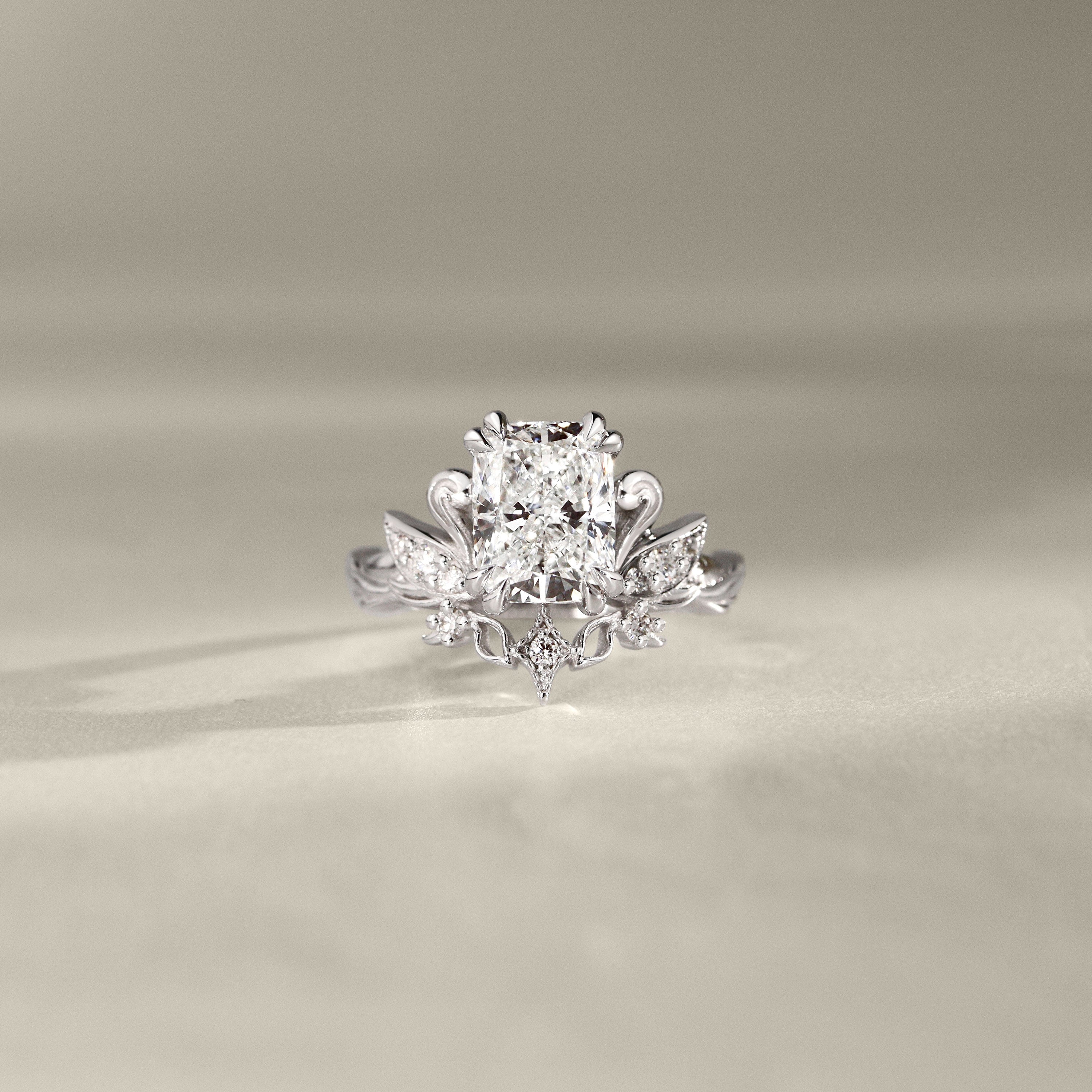 Cushion Love Swan Engagement Ring, Elongated Cushion Cut With Celestial Star