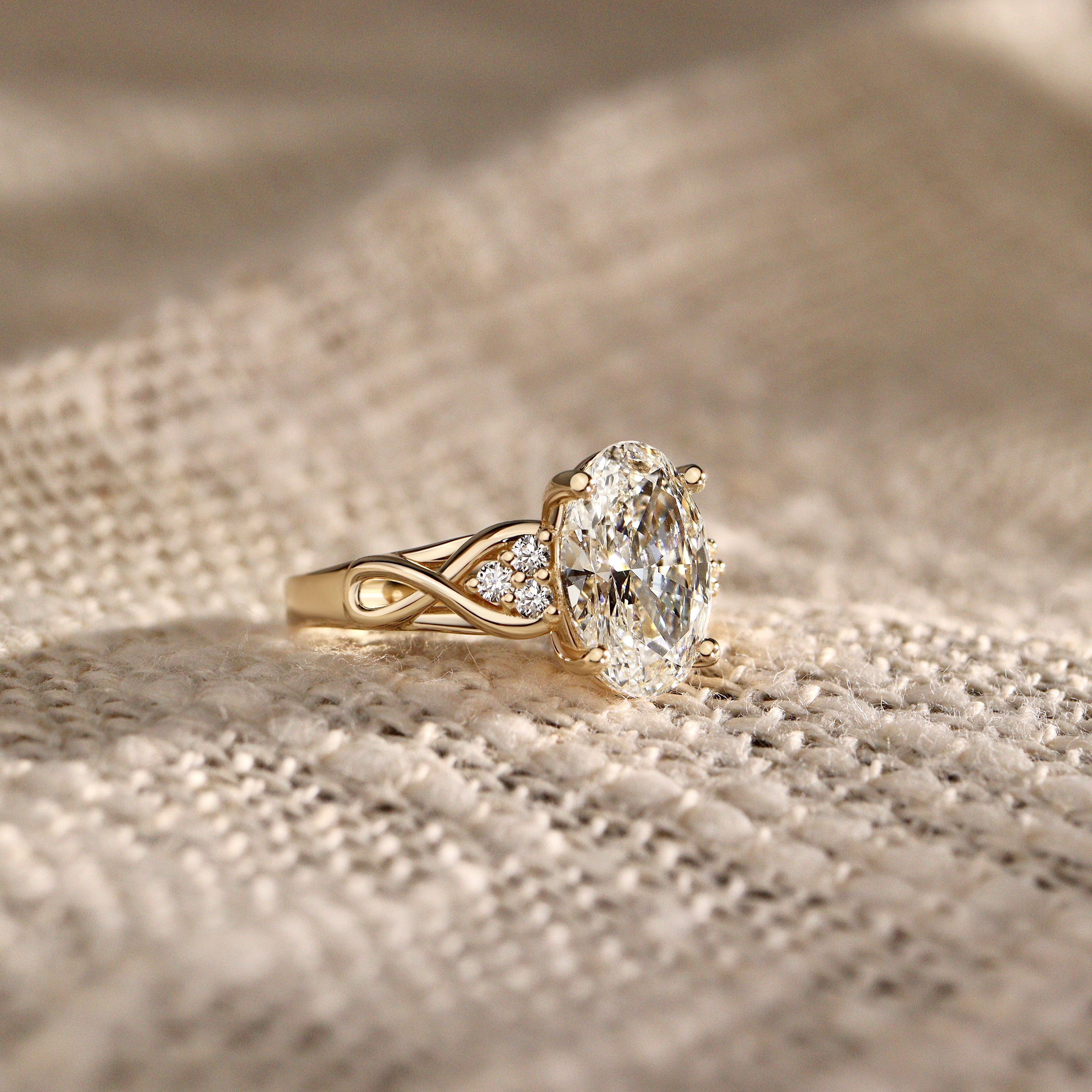 Serene Swan Oval Infinity Engagement Ring, Cathedral