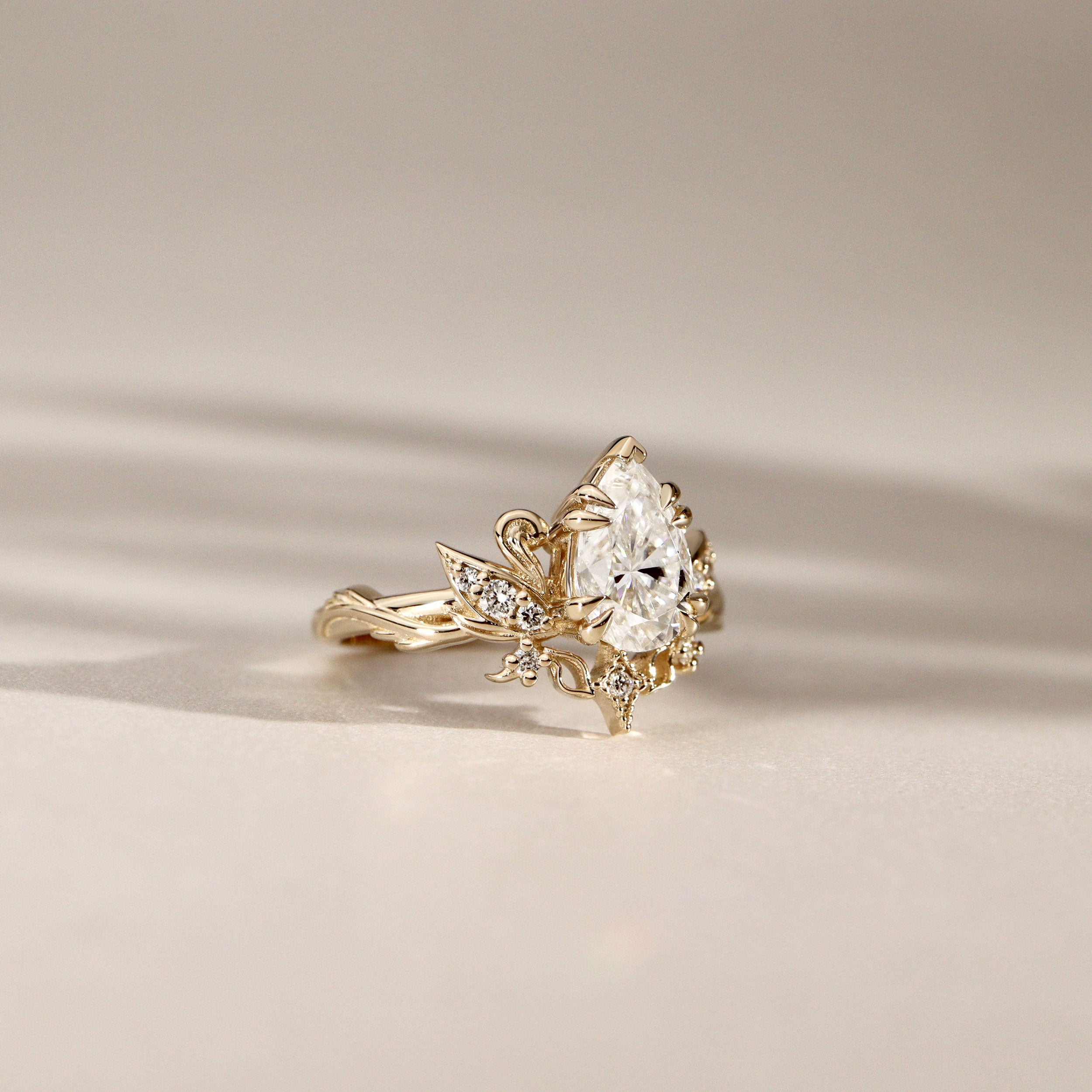Pear Love Swan Nature Inspired Engagement Ring, Pear Cut With Celestial Star
