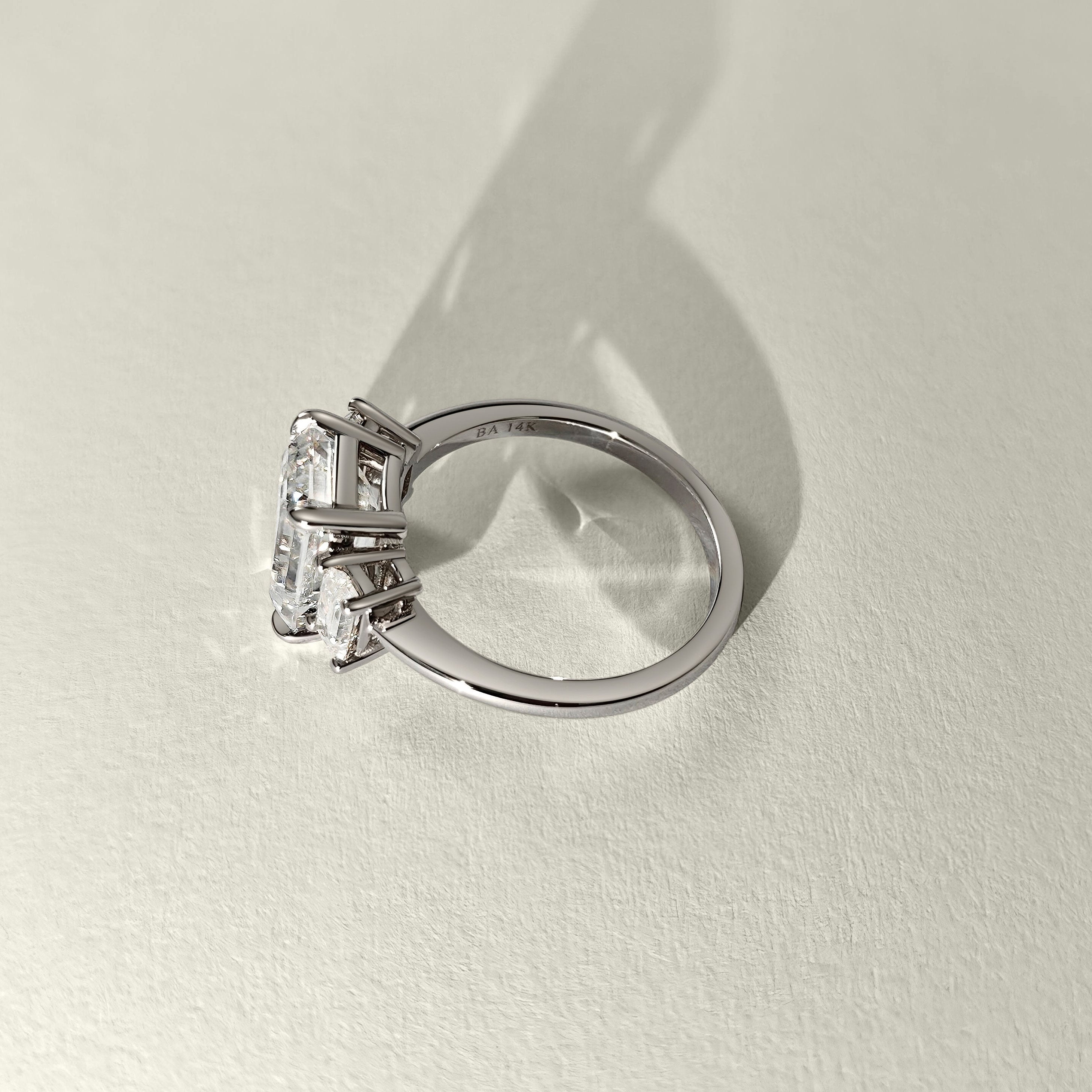 Evelyn Emerald Cut Three Stone Engagement Ring, Low Set