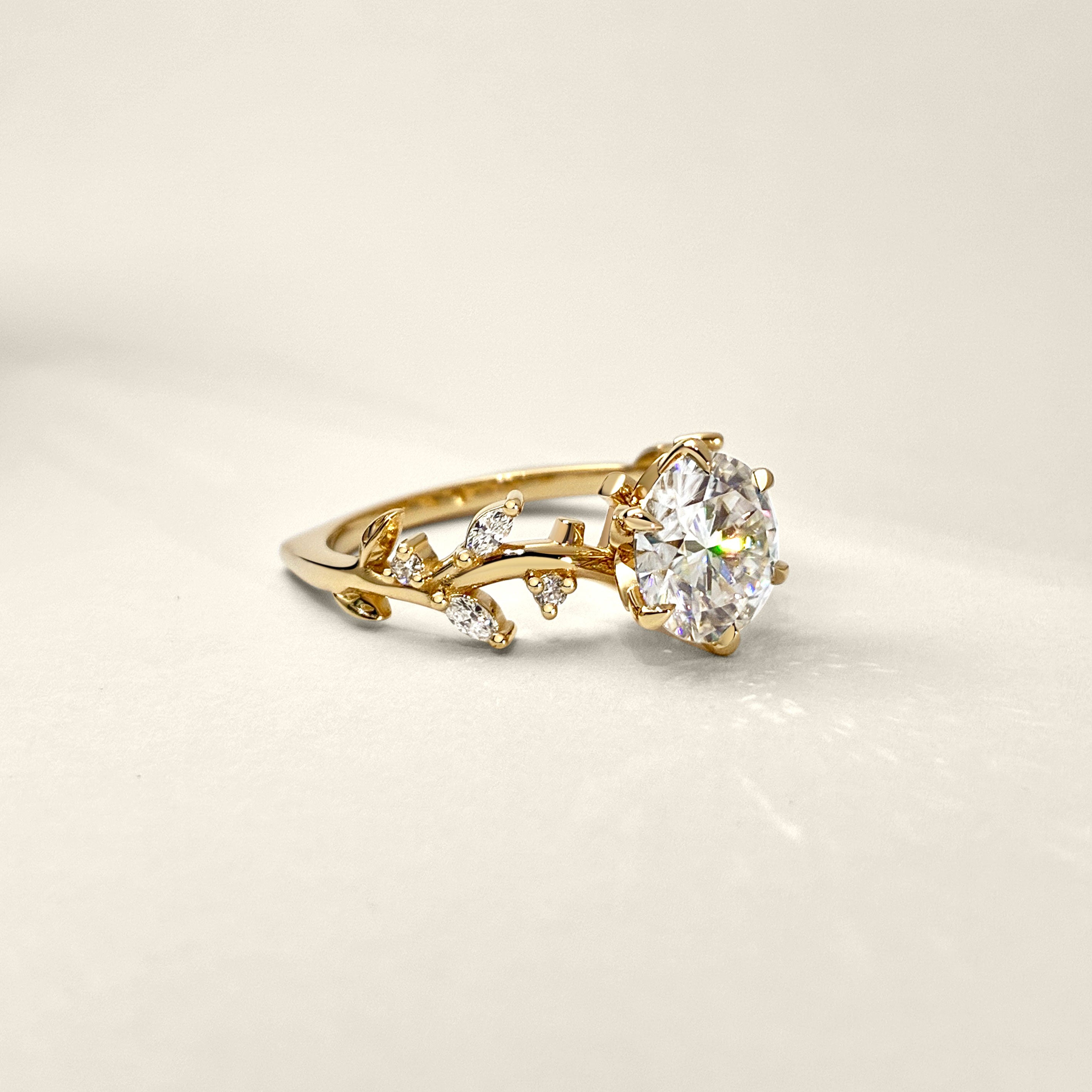 Bespoke #9181 - Round Petal Hidden Halo Engagement Ring, Custom Twig Band Euro Shank & 6 Prongs