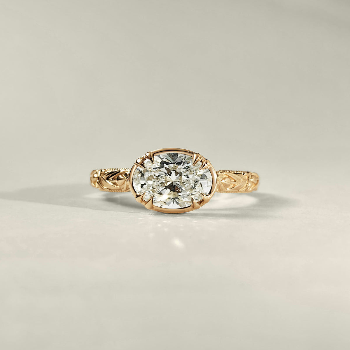 oval vintage inspired cathedral engagement ring