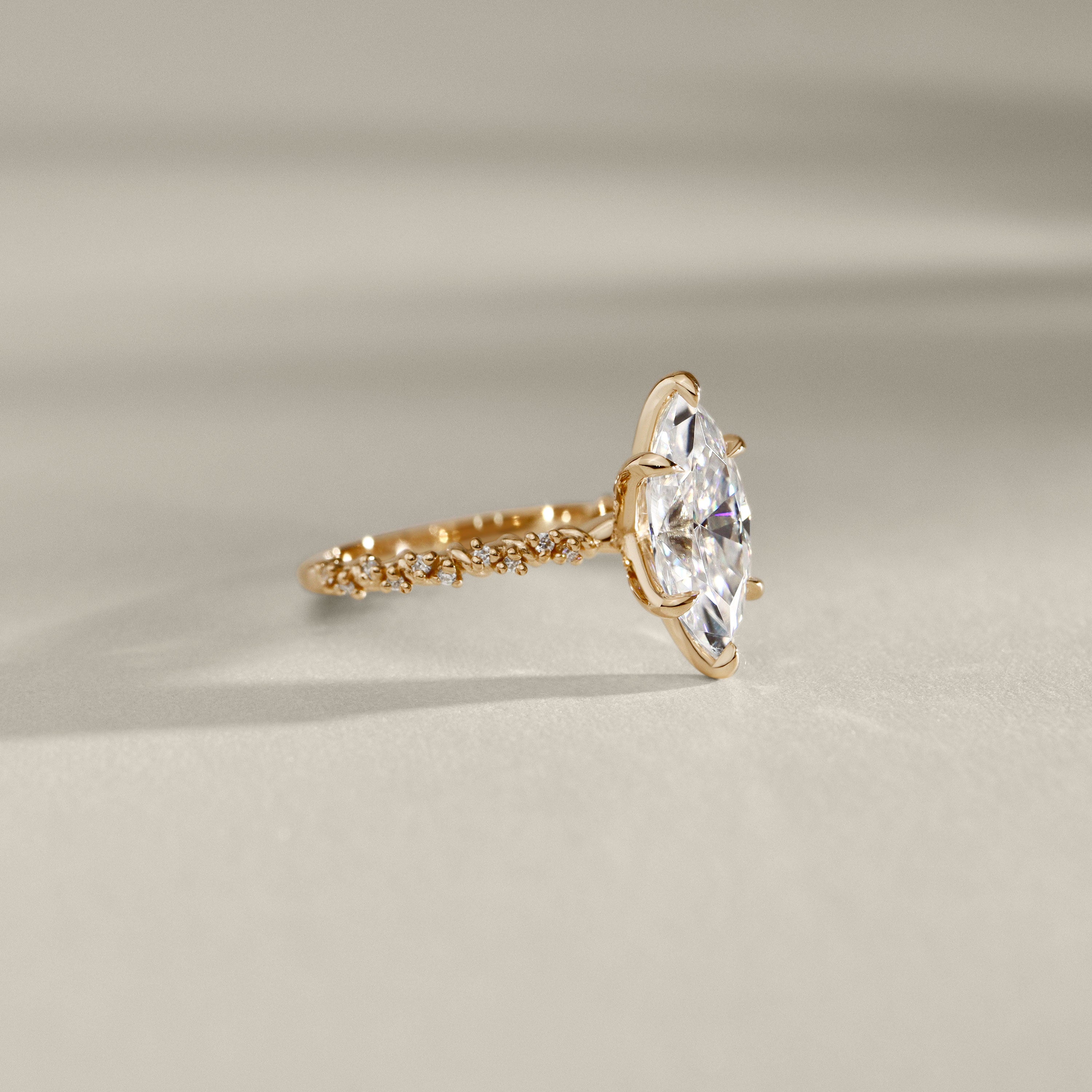 Aurora Marquise Cut Vine Pavé Prong Engagement Ring, Moissanite/Lab Grown Diamond